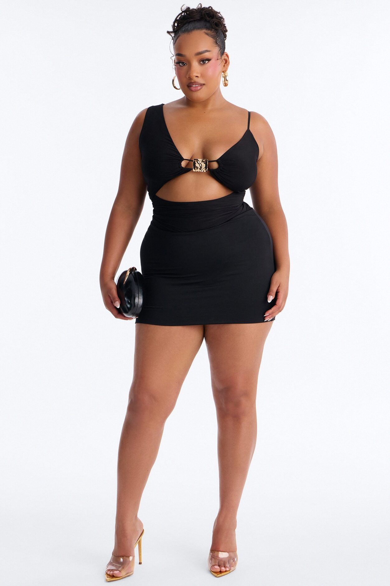 Tropic Waters Ruched Hardware Bodysuit - Black