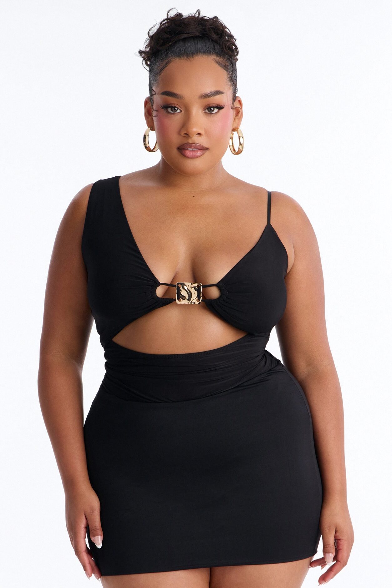 Tropic Waters Ruched Hardware Bodysuit - Black