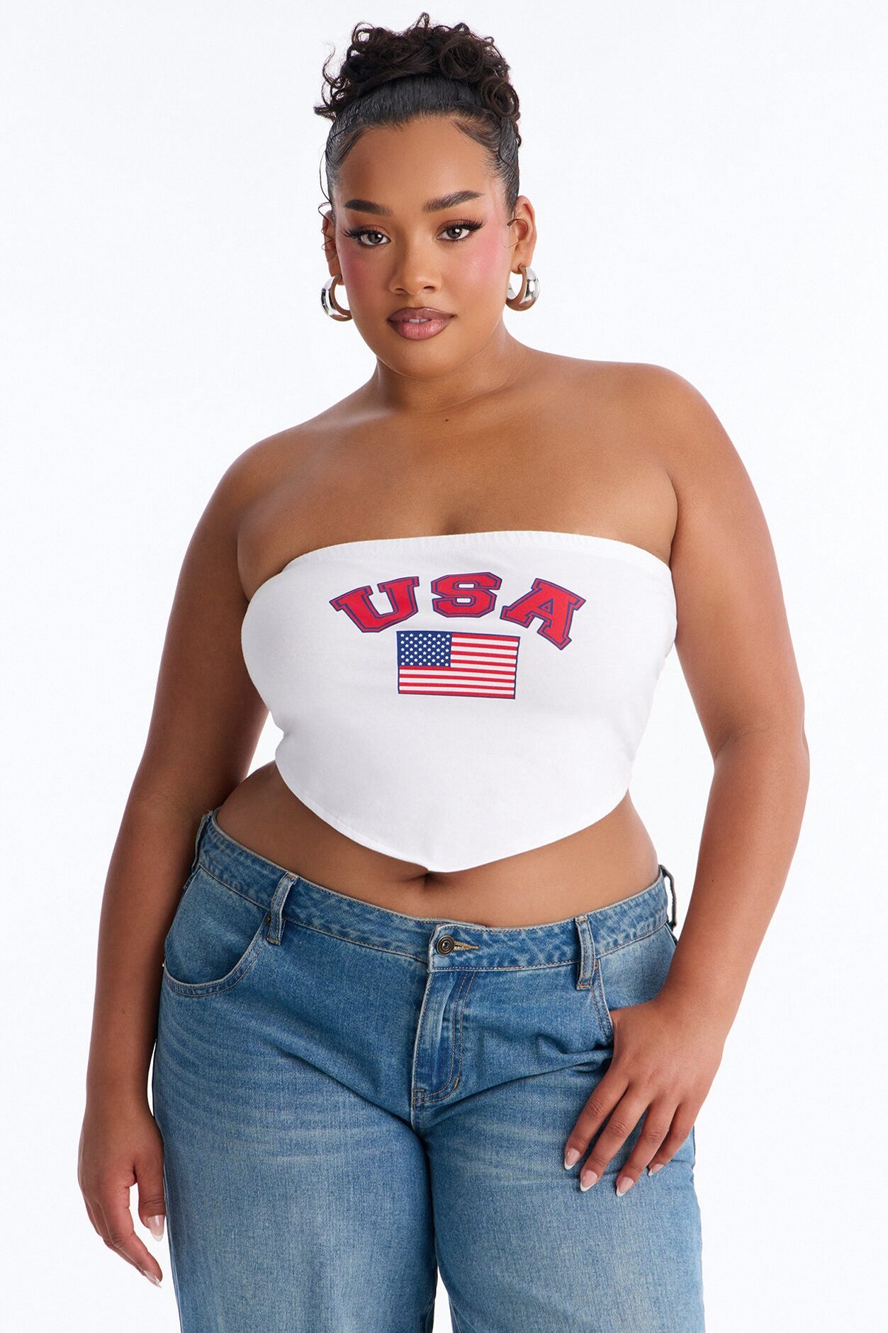 USA Tube Top With Hanky Hem - White