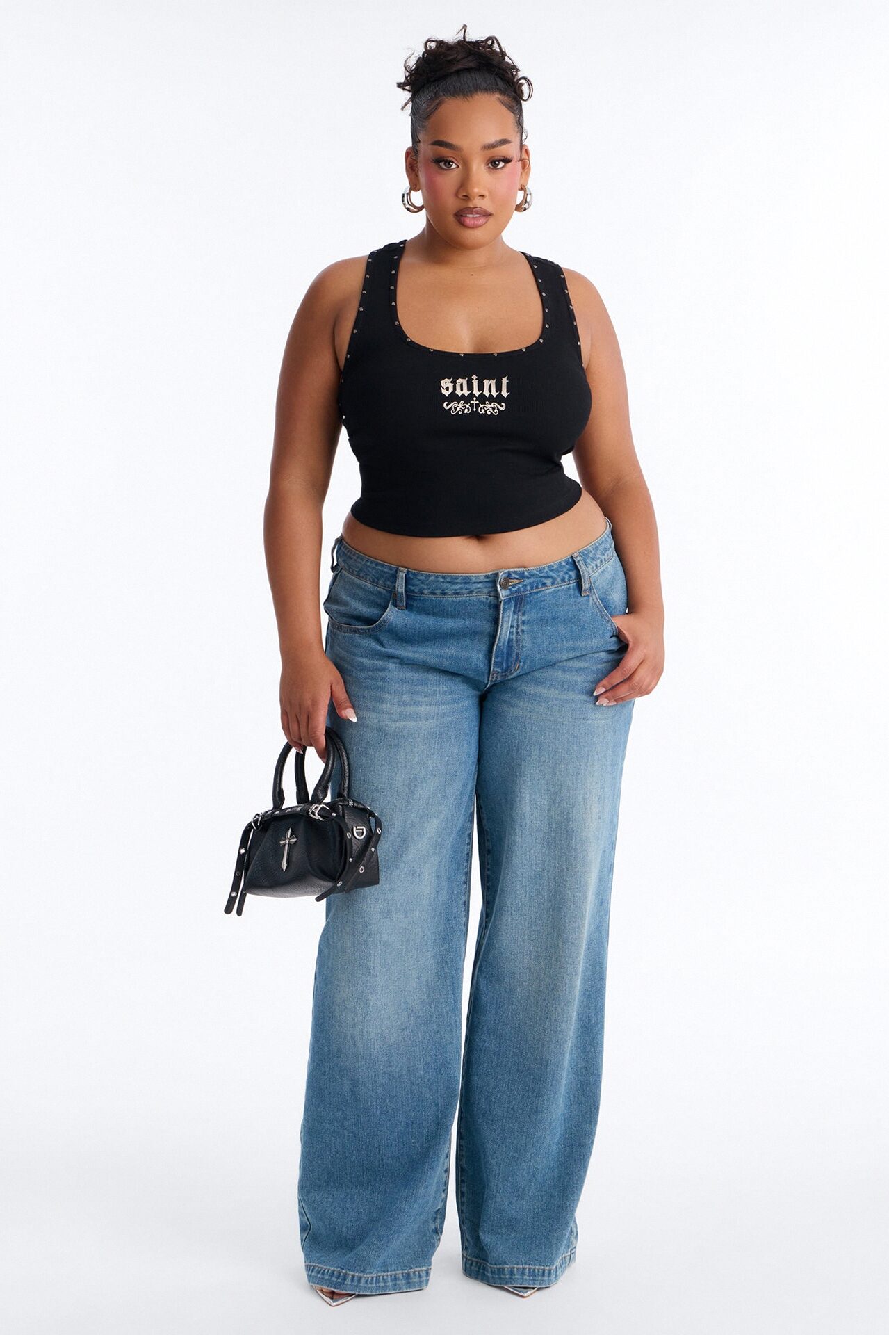 Such A Saint Studded Ribbed Tank Top - Black
