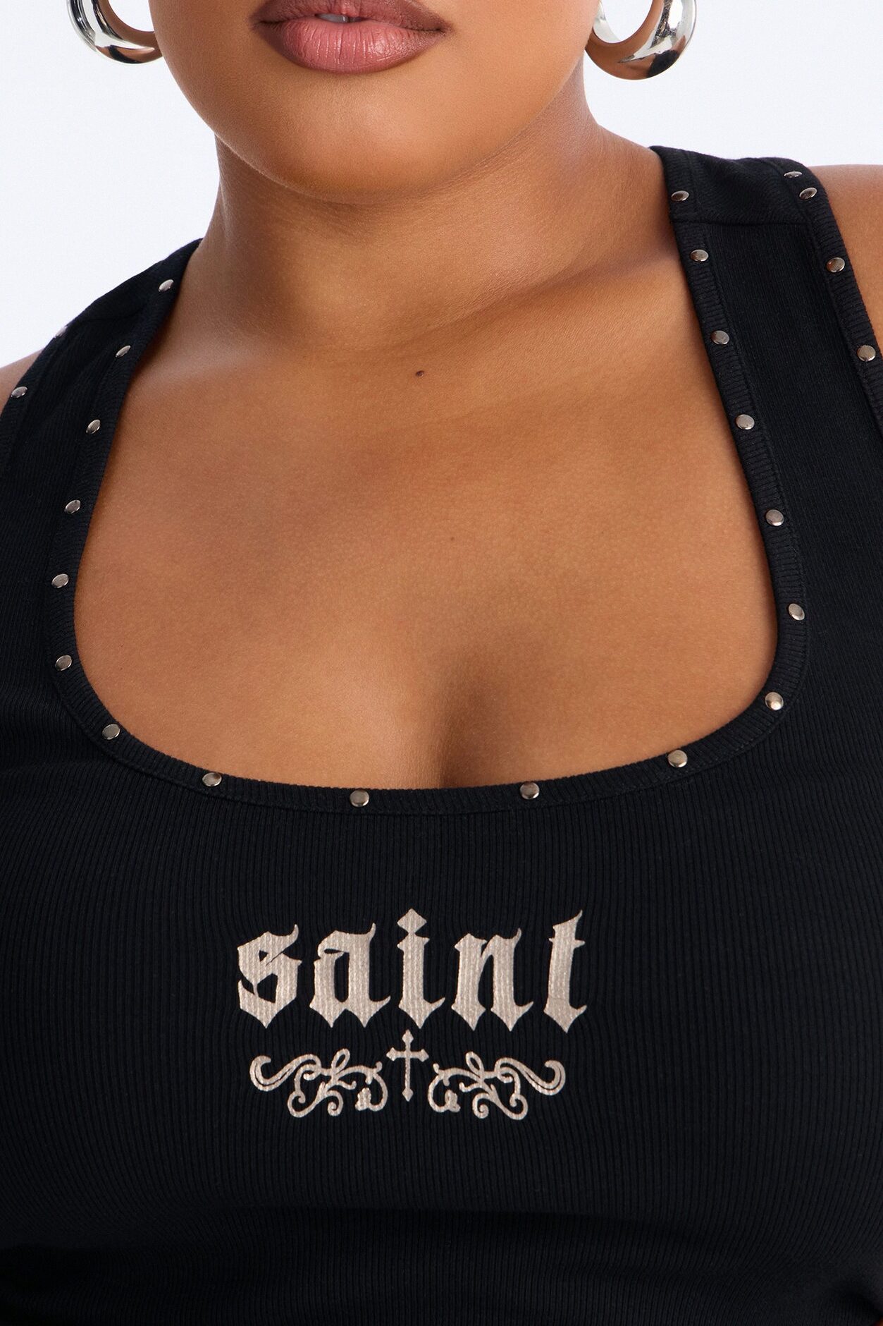 Such A Saint Studded Ribbed Tank Top - Black