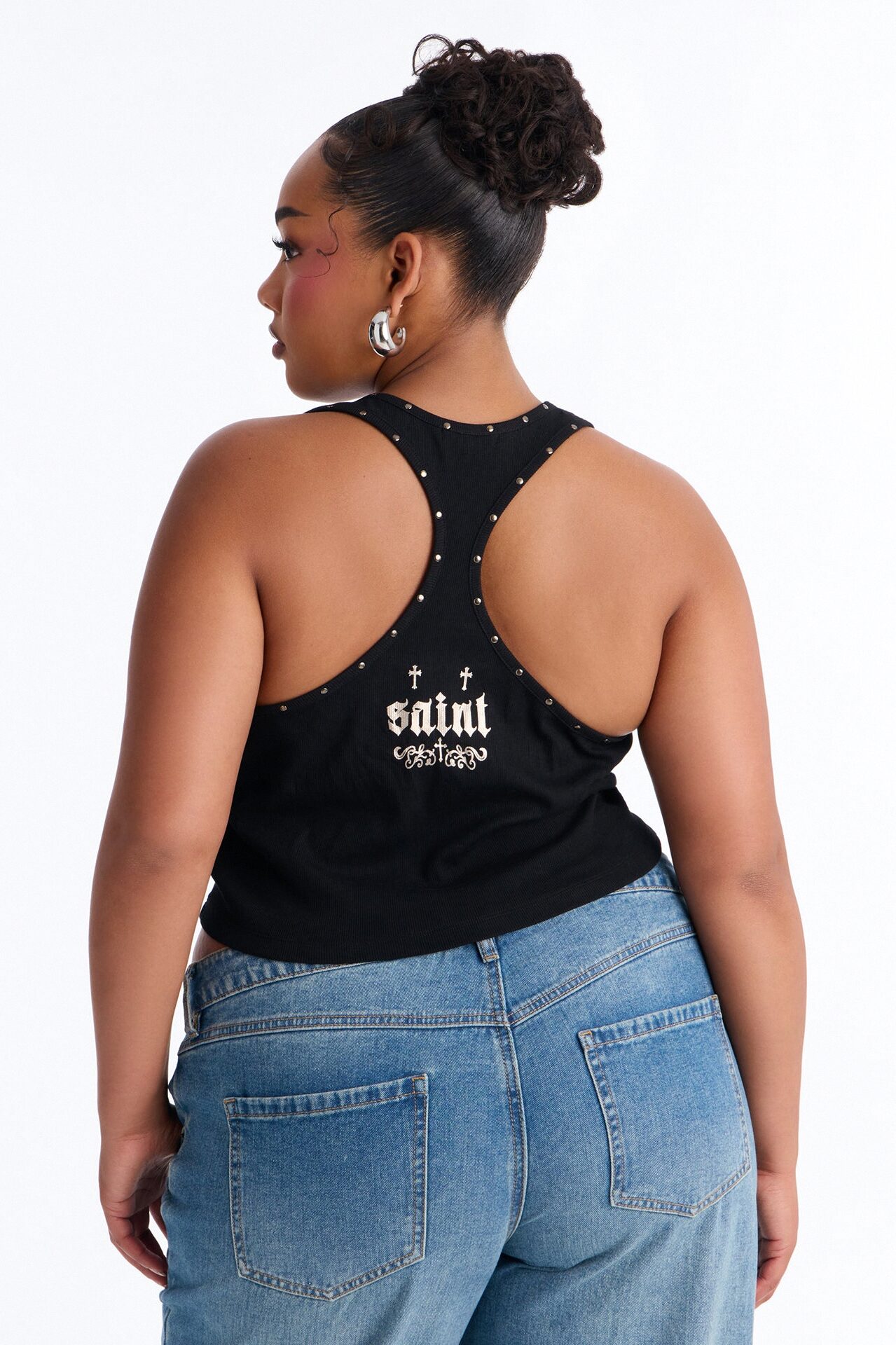 Such A Saint Studded Ribbed Tank Top - Black
