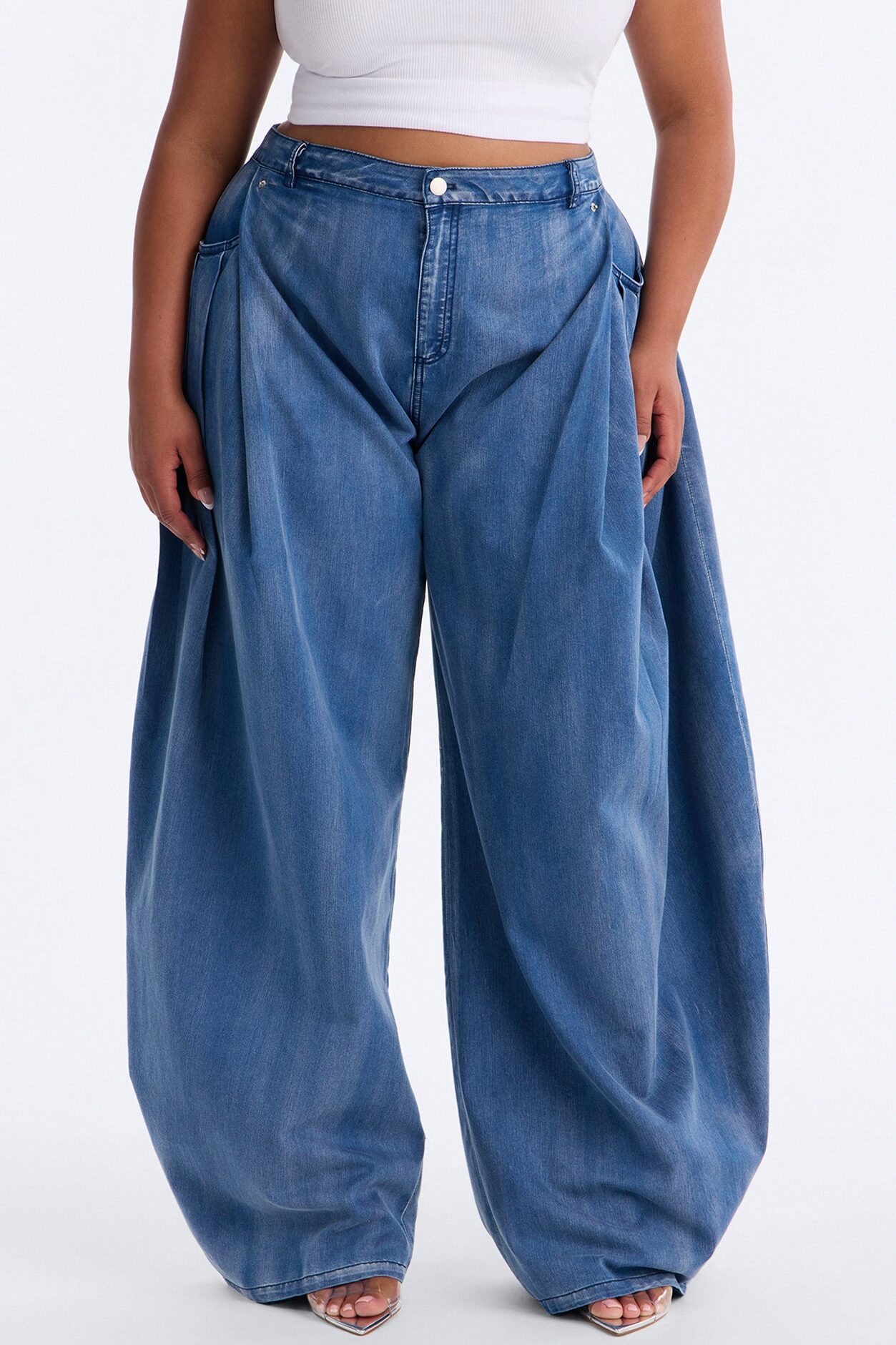 Blair Barrel Leg Pleated Pant - Medium Wash