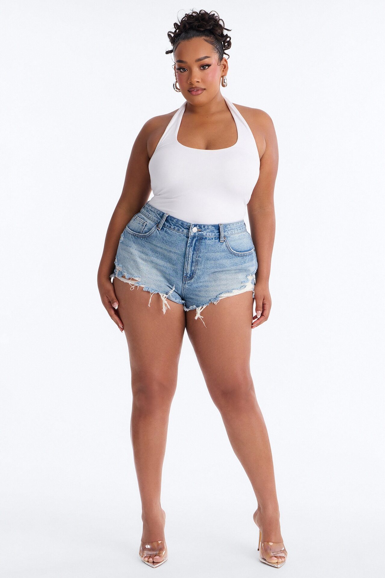 Bring The Heat Ripped Cut Off Denim Shorts - Medium Wash