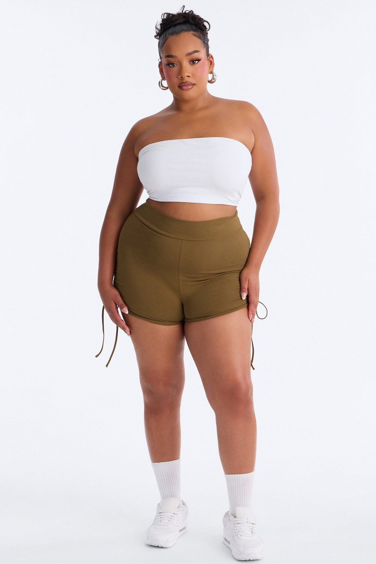 Melanie Ruched Biker Shorts - Olive