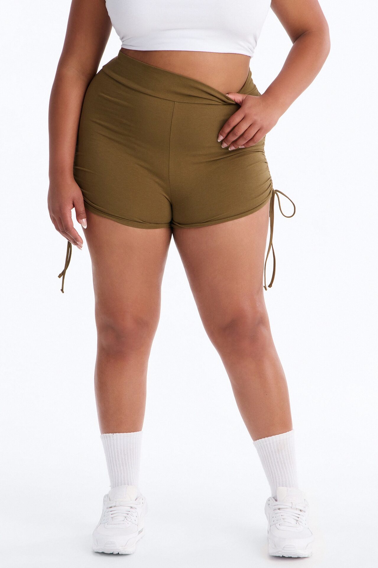 Melanie Ruched Biker Shorts - Olive
