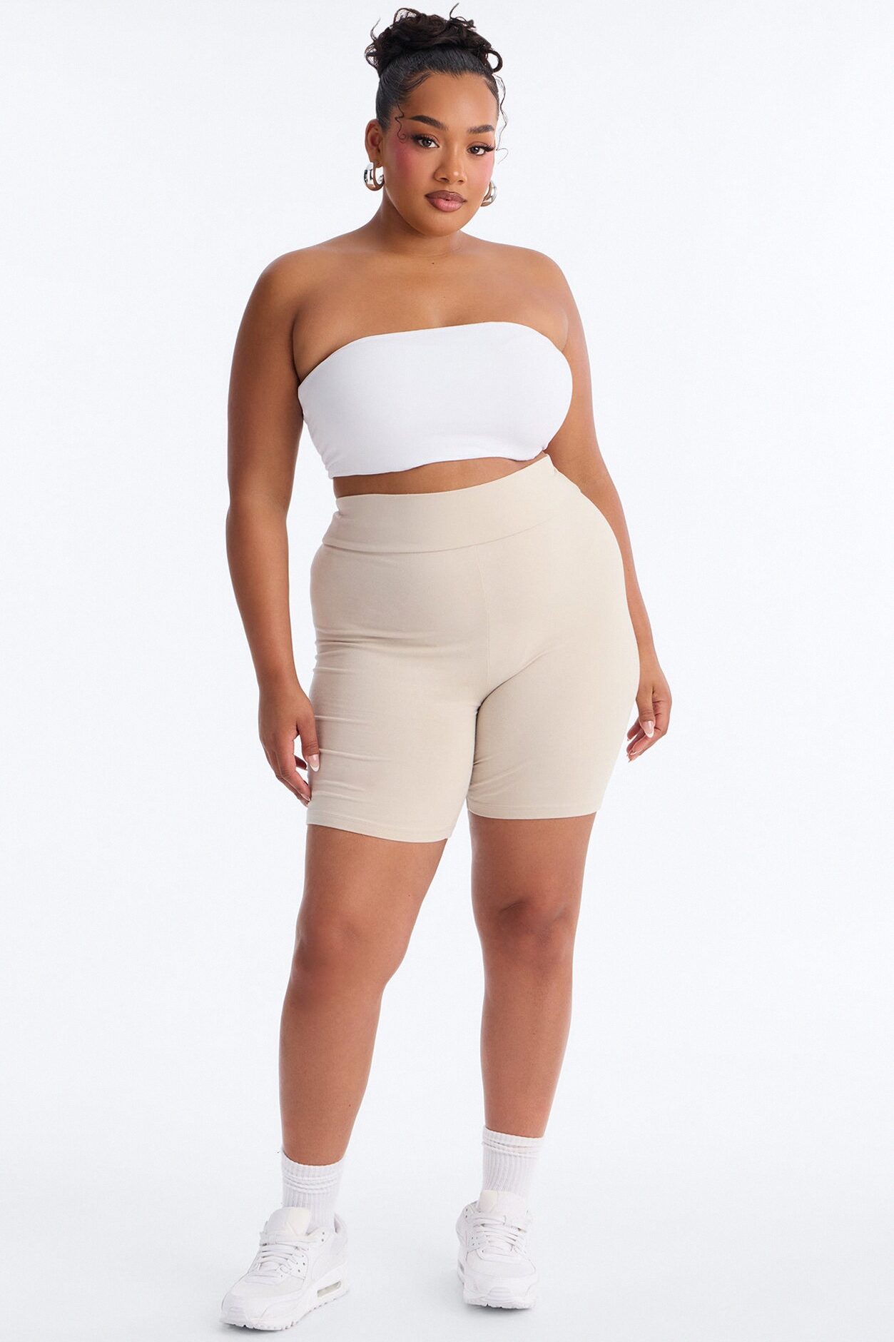 Quinn High Rise Everyday Cotton Biker Short 7″ - Stone