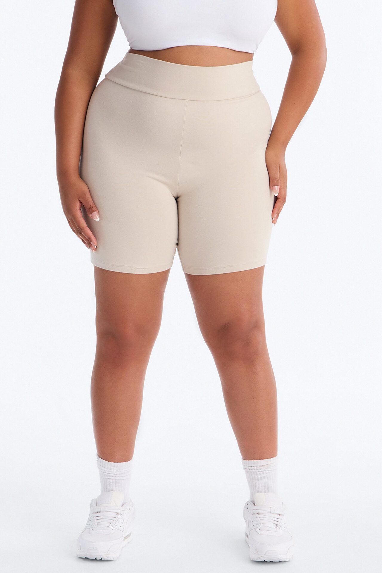 Quinn High Rise Everyday Cotton Biker Short 7″ - Stone