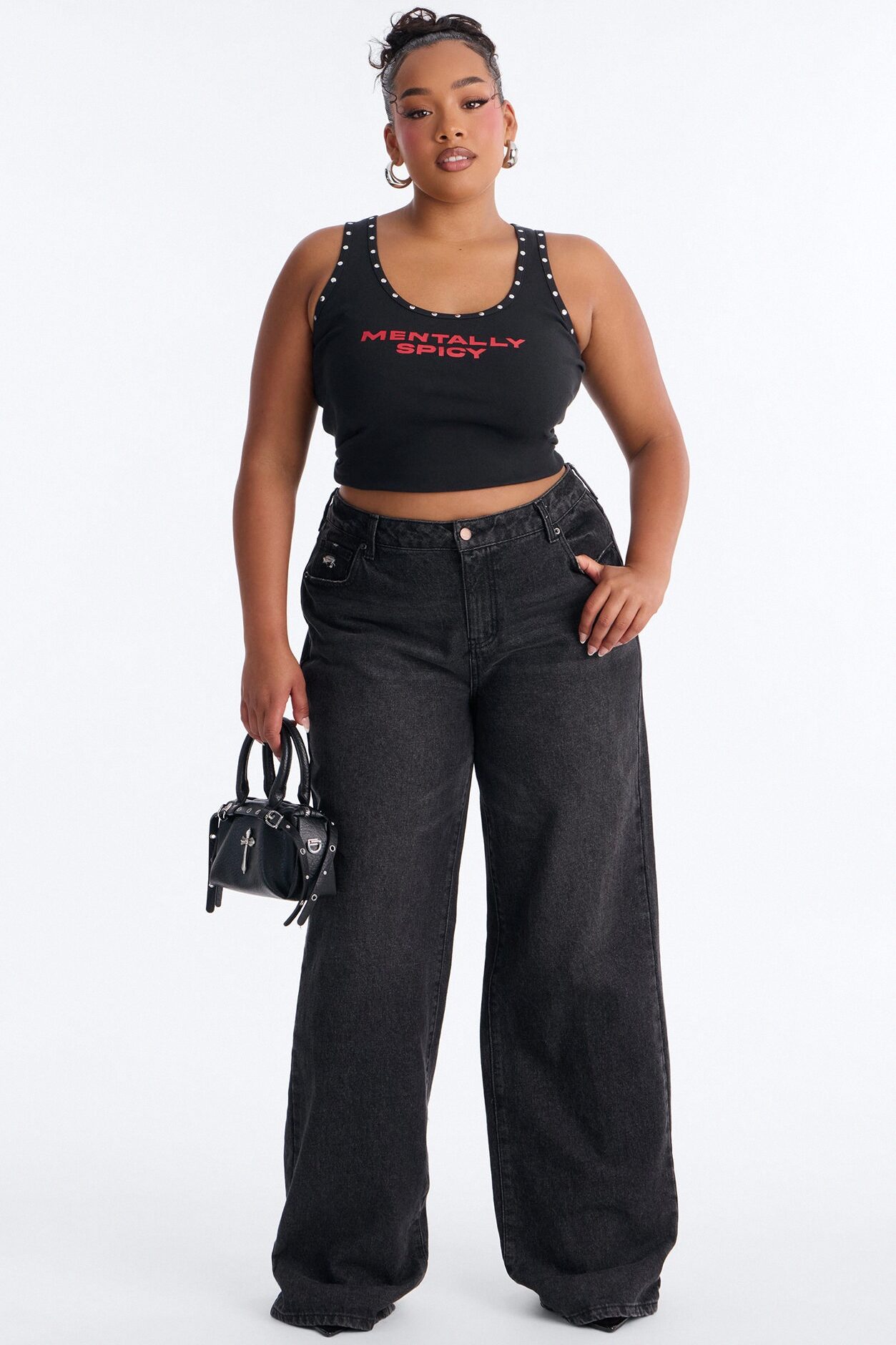 Mentally Spicey Studded Tank - Black