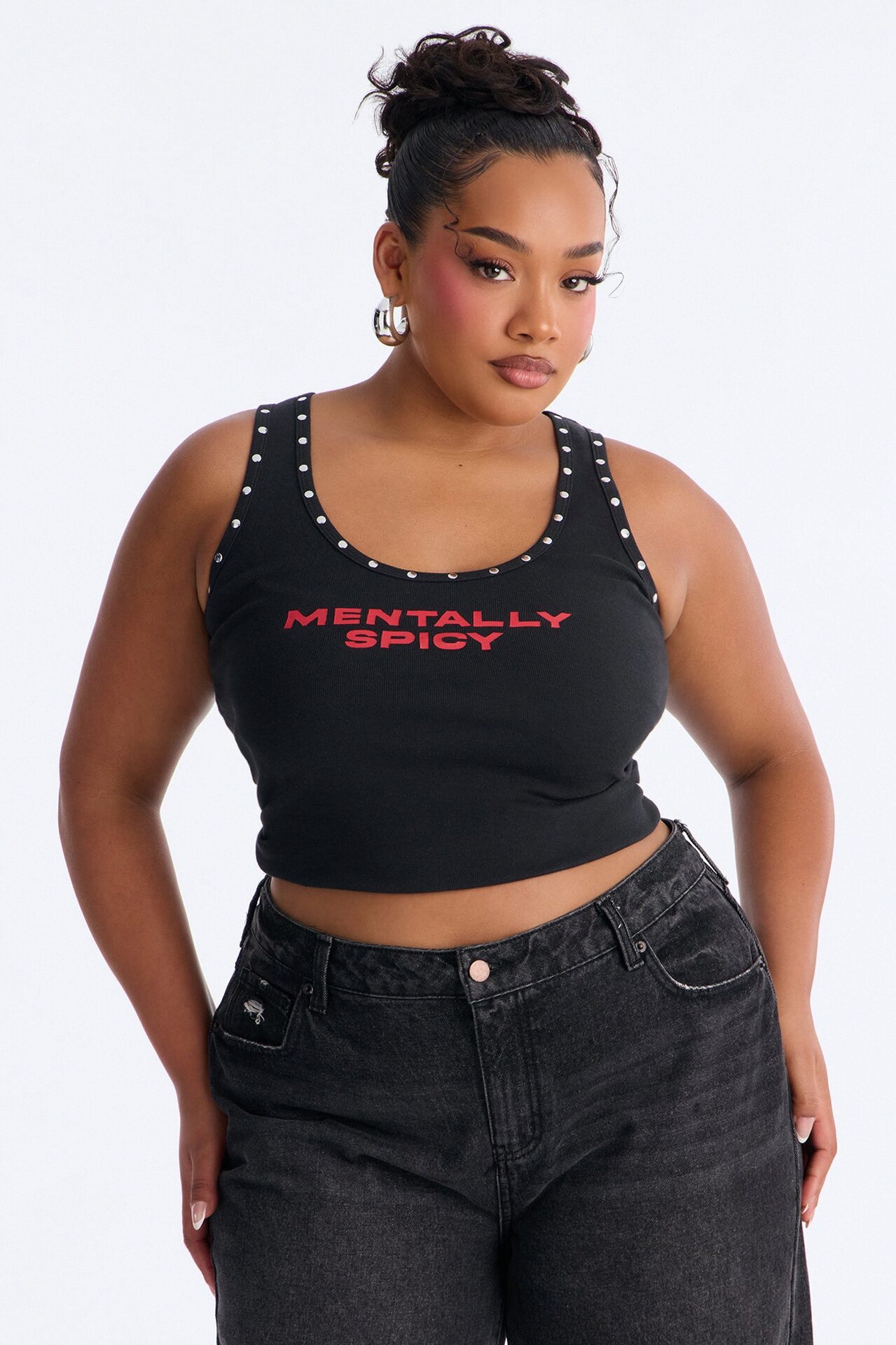 Mentally Spicey Studded Tank - Black