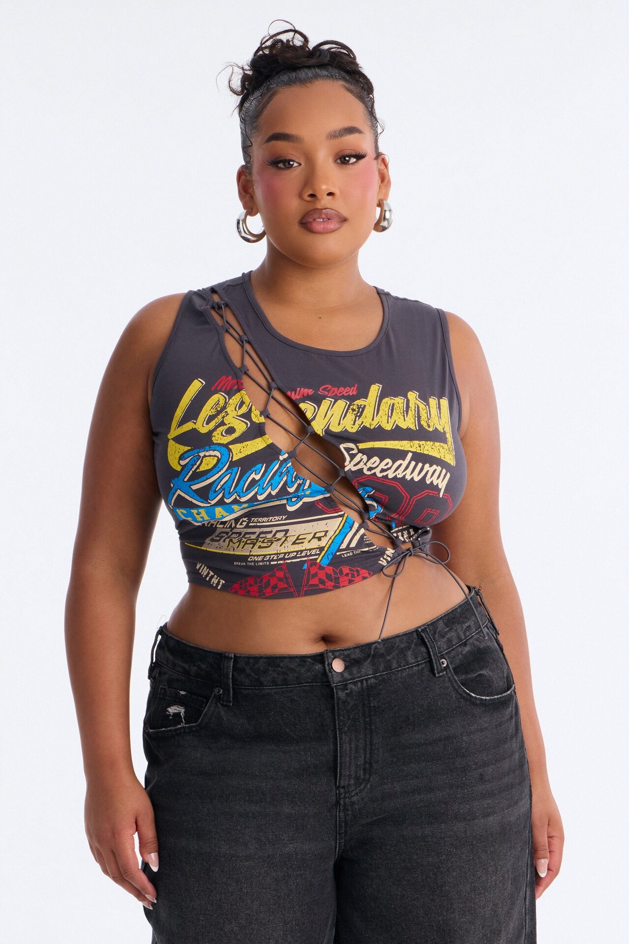 Legendary Speedway Lace Up Tank Top - Grey