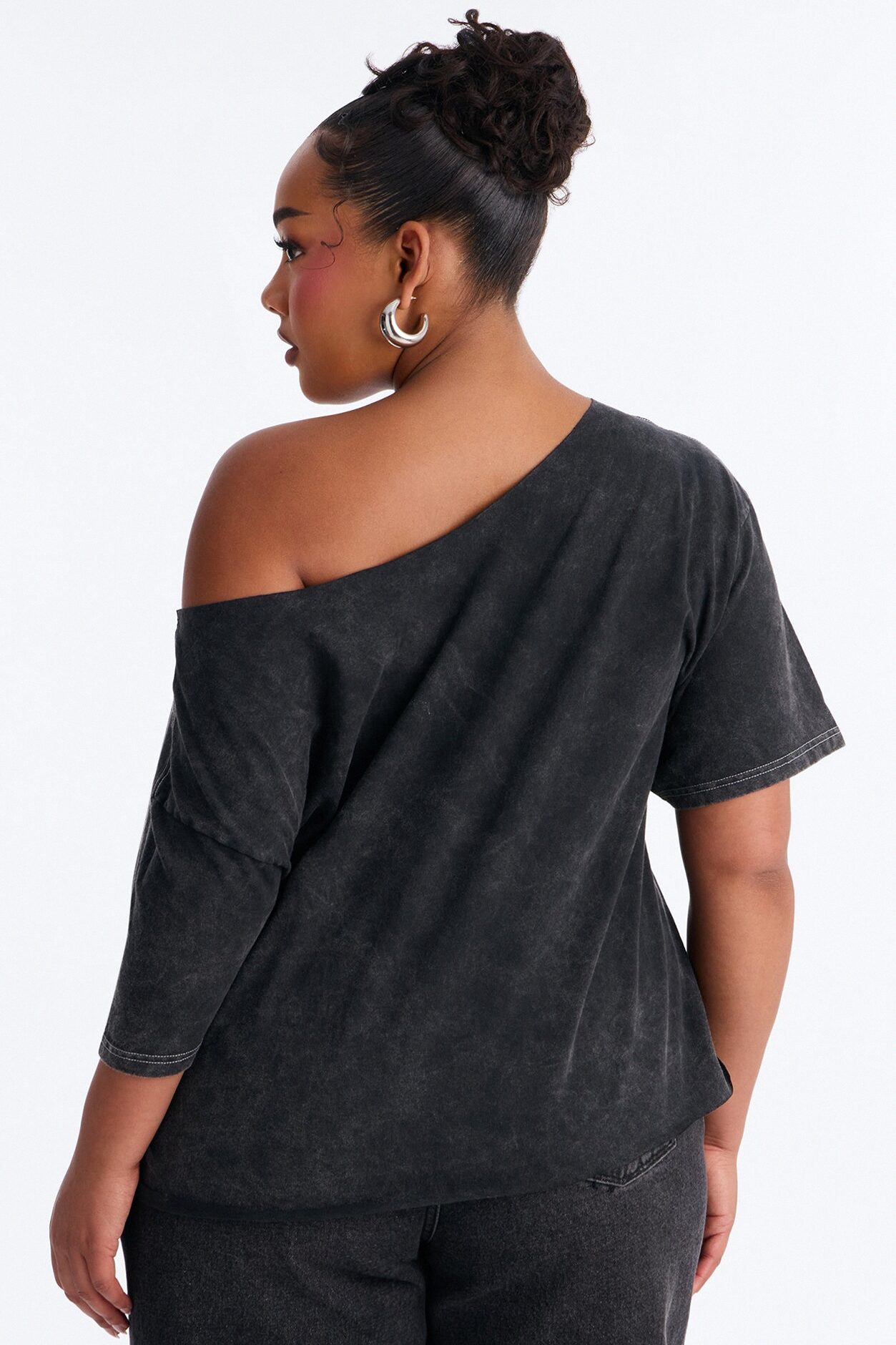 God's Favorite Washed Off Shoulder Tee - Charcoal