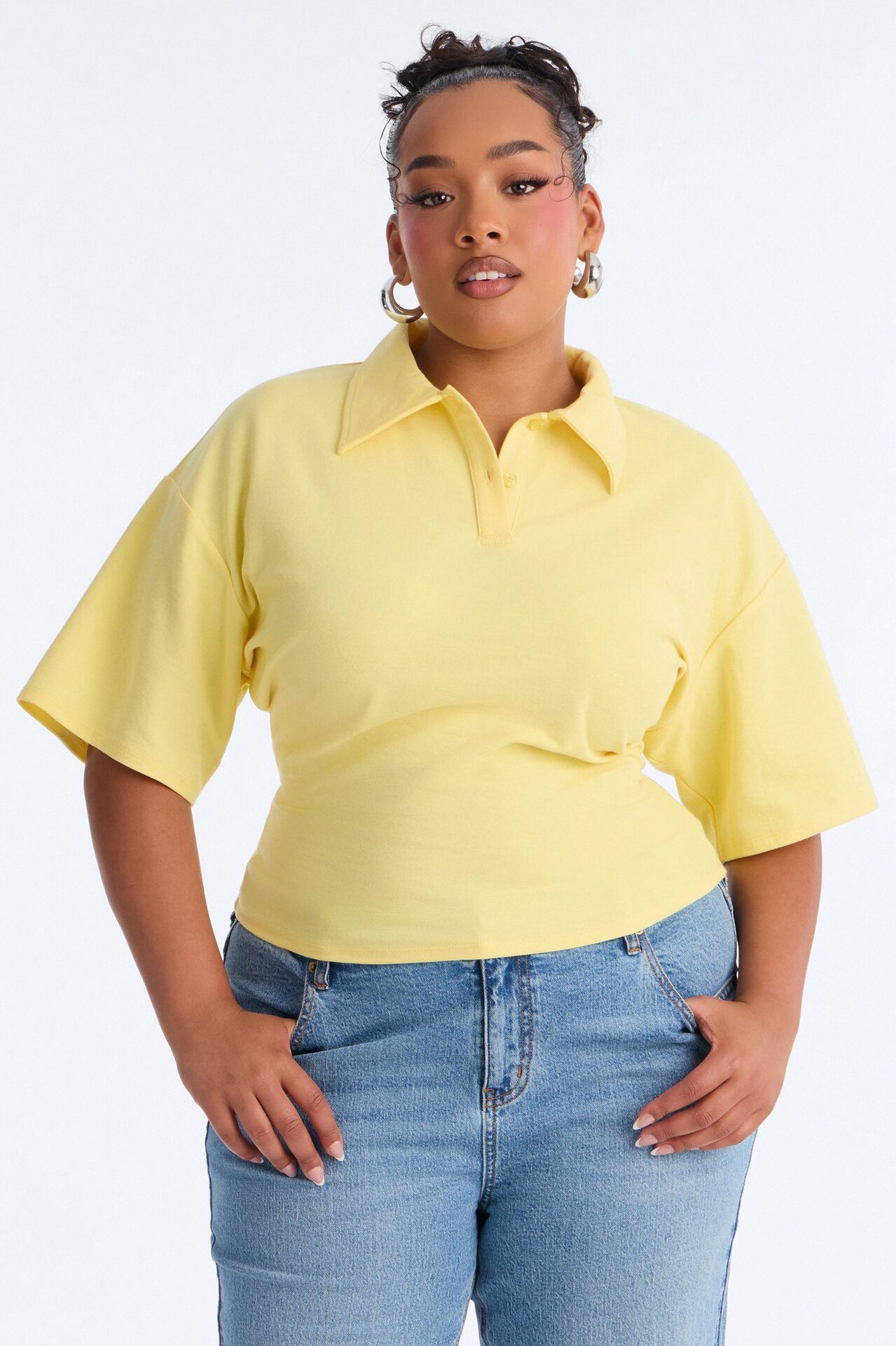 Street Serve Cinched Short Sleeve Polo Top - Butter Yellow
