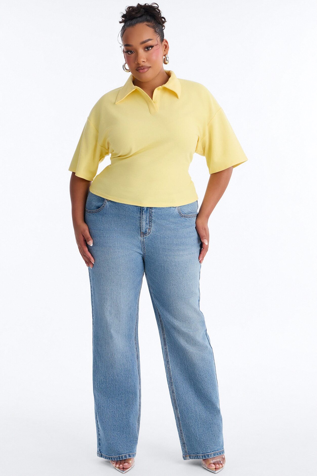 Street Serve Cinched Short Sleeve Polo Top - Butter Yellow