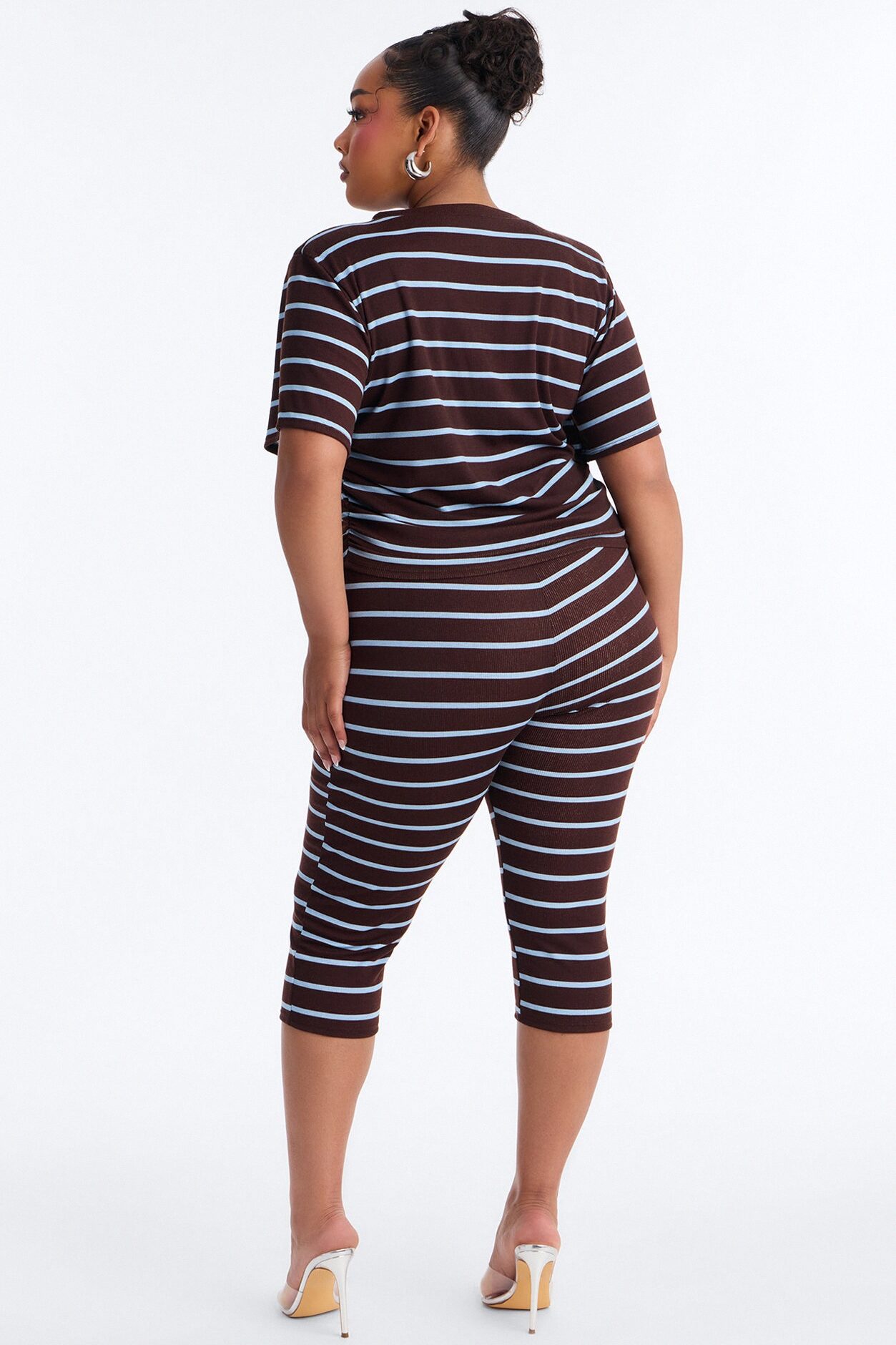 Mia Striped Ribbed Capri Set - Chocolate