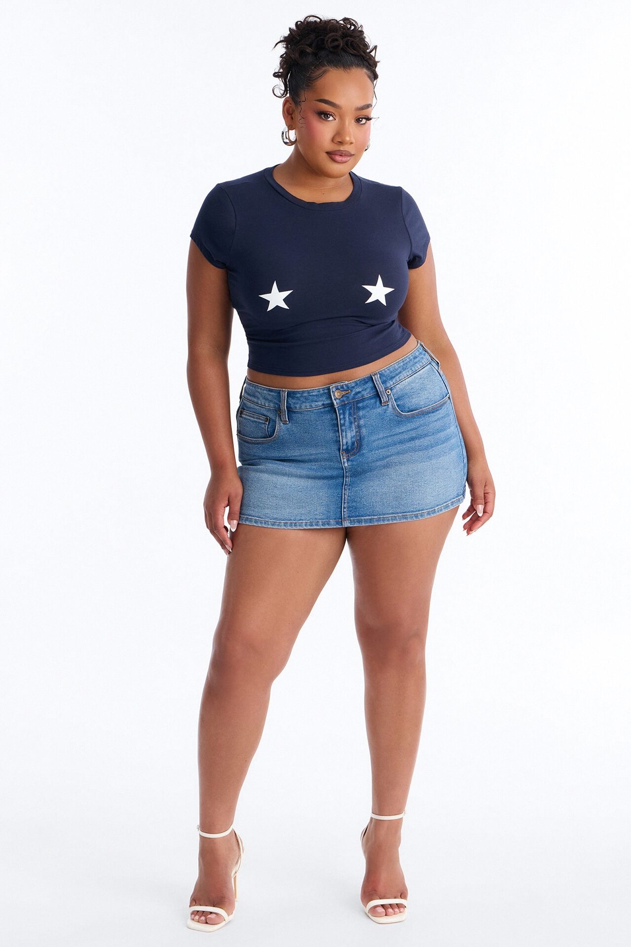 Star Girl Graphic Baby Tee - Navy