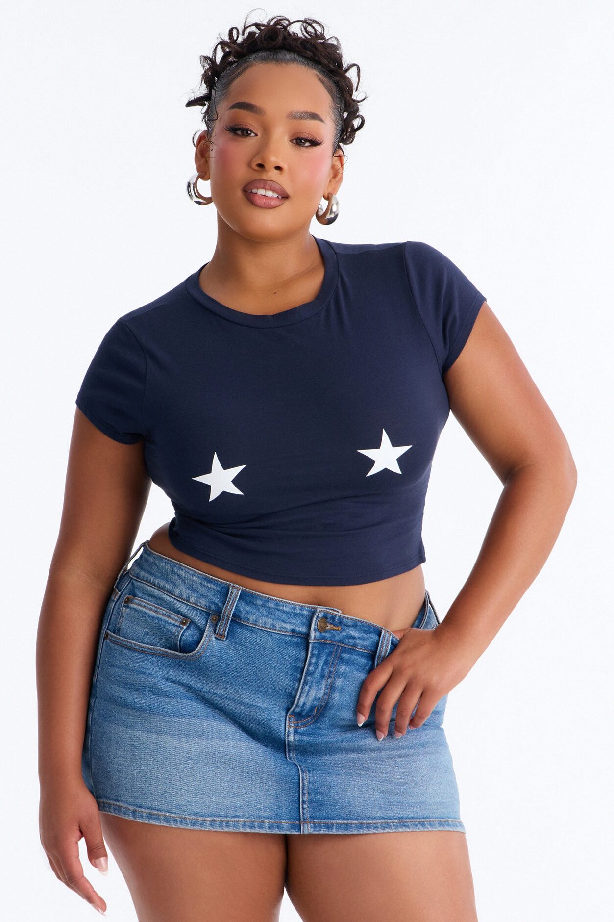 Star Girl Graphic Baby Tee - Navy