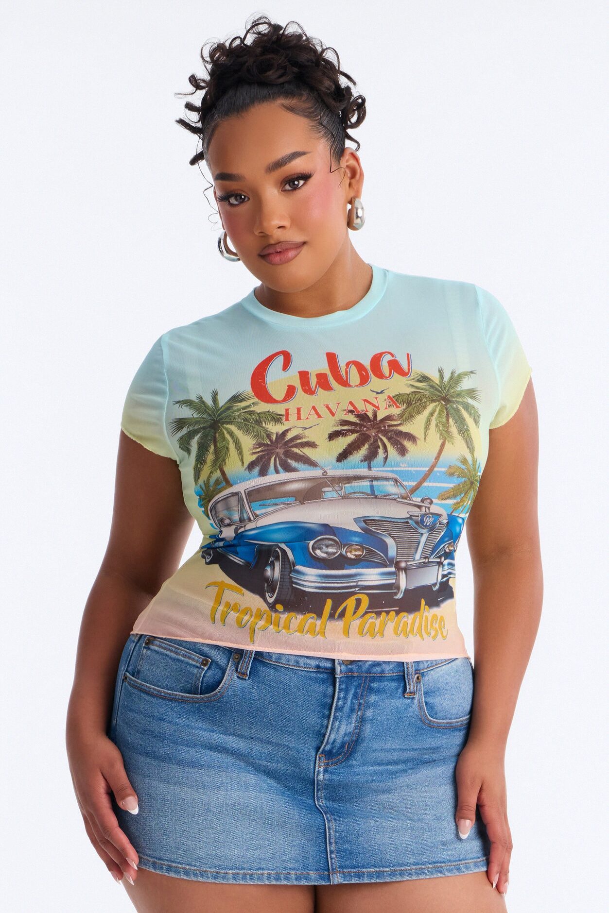 Cuba Havana Paradise Mesh Baby Tee - Multi Color