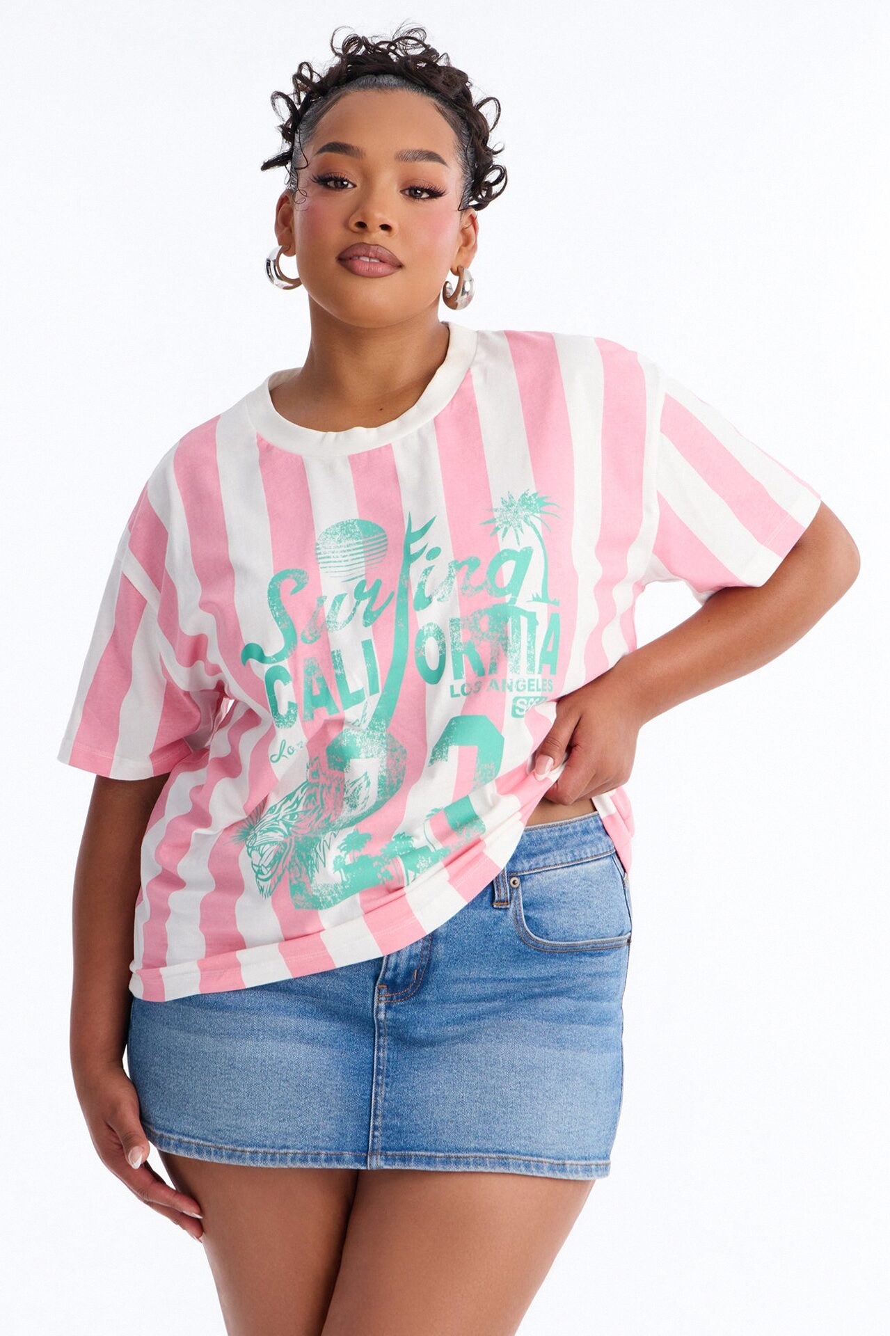 Surfing In California Stripe T Shirt - Pink/combo
