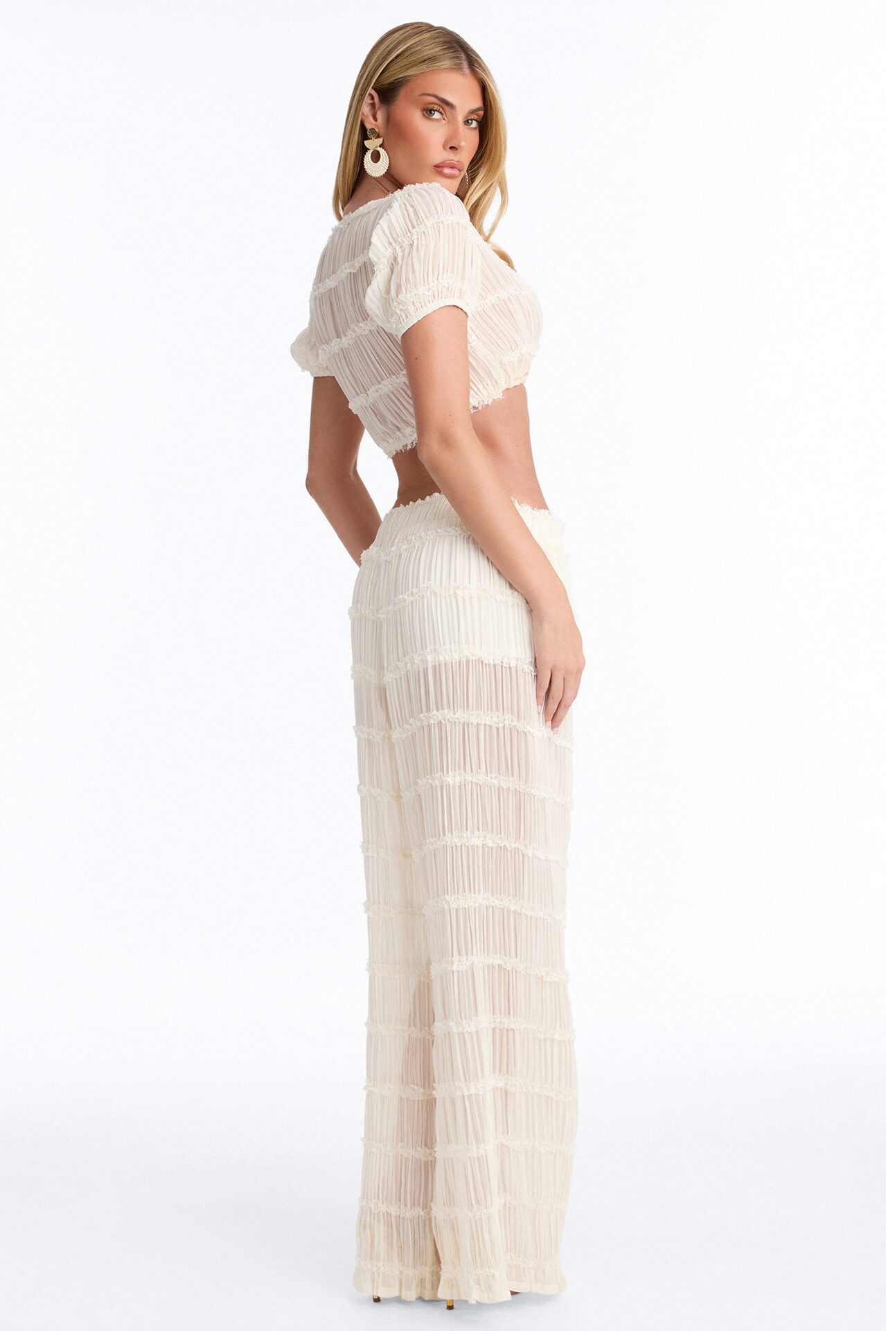 Sheer Escape Chiffon Pant Set - Ivory
