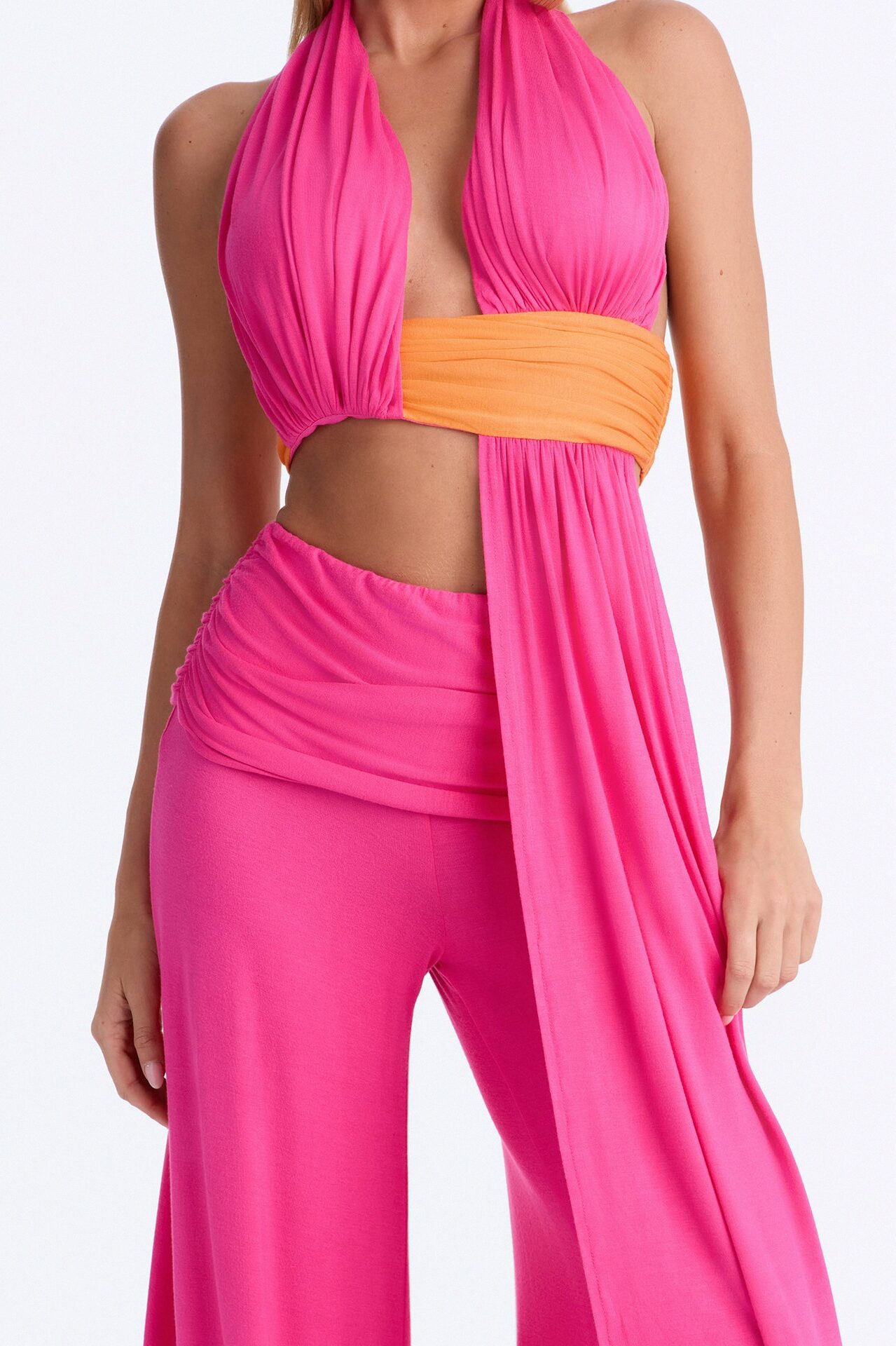 Avery Ruched Waist Pant Set - Hot Pink/combo