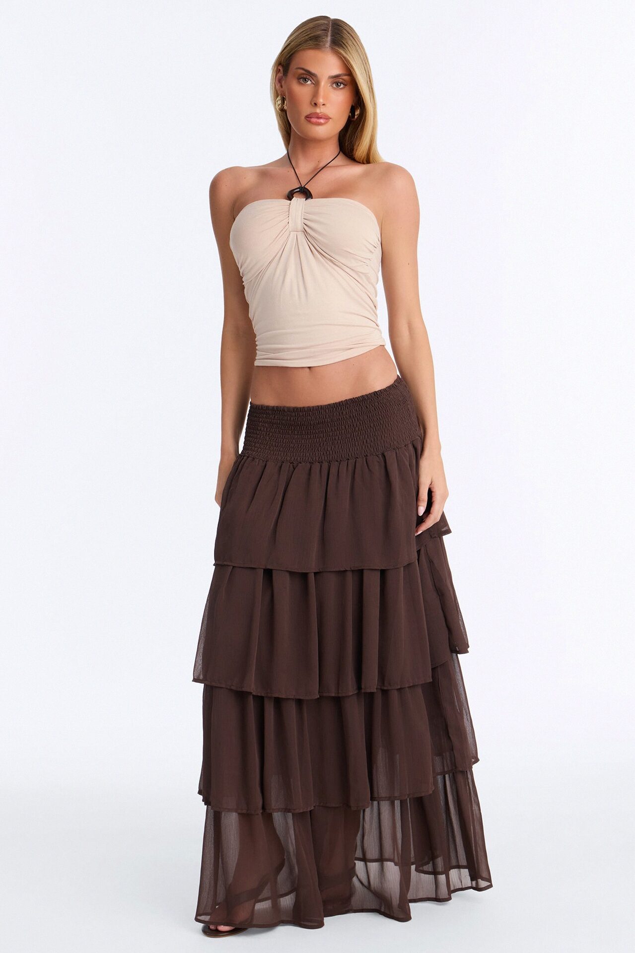 Fiji Trip Hardware Ruched Halter Top - Sand