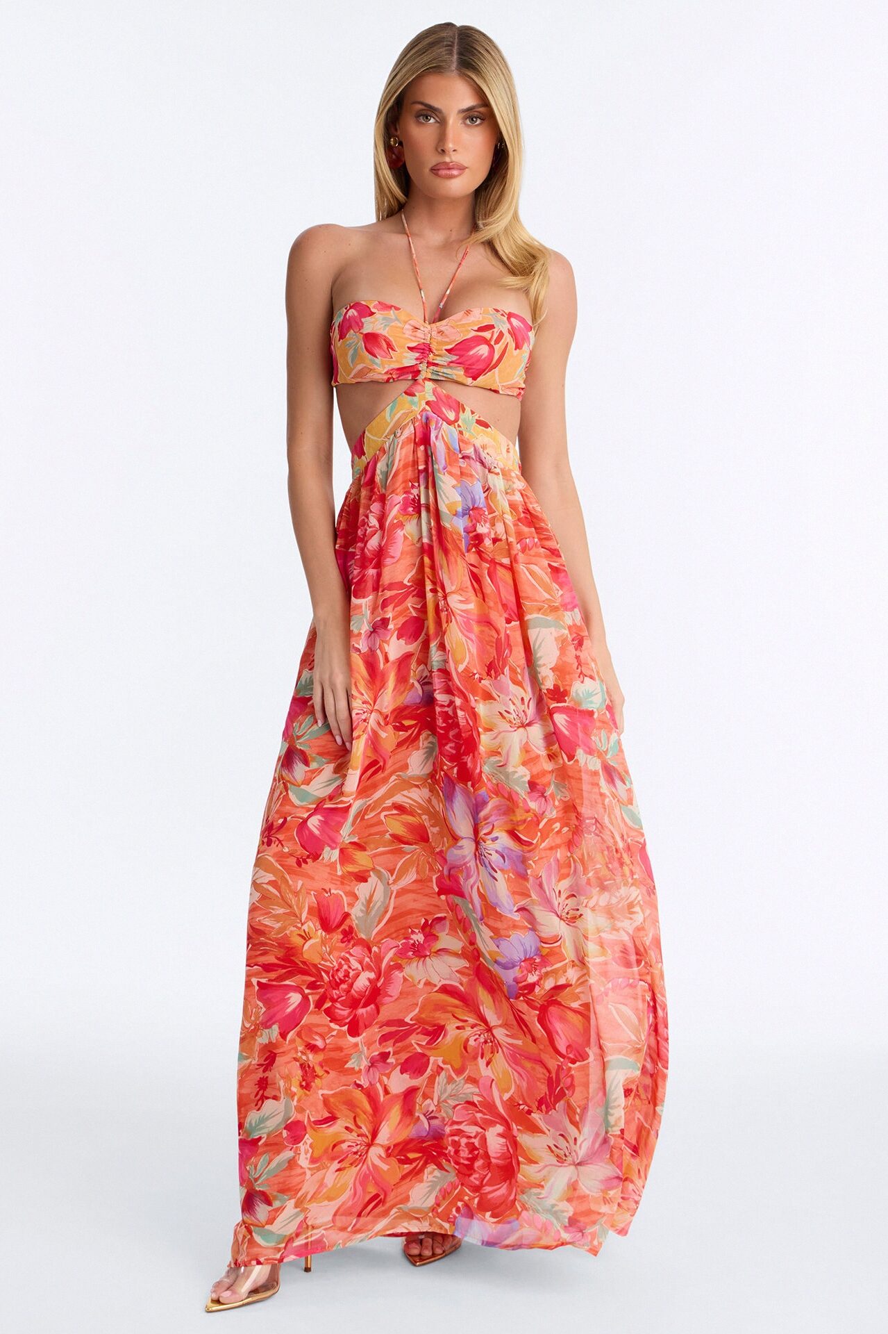 Daydream Darling Chiffon Maxi Dress - Coral/combo