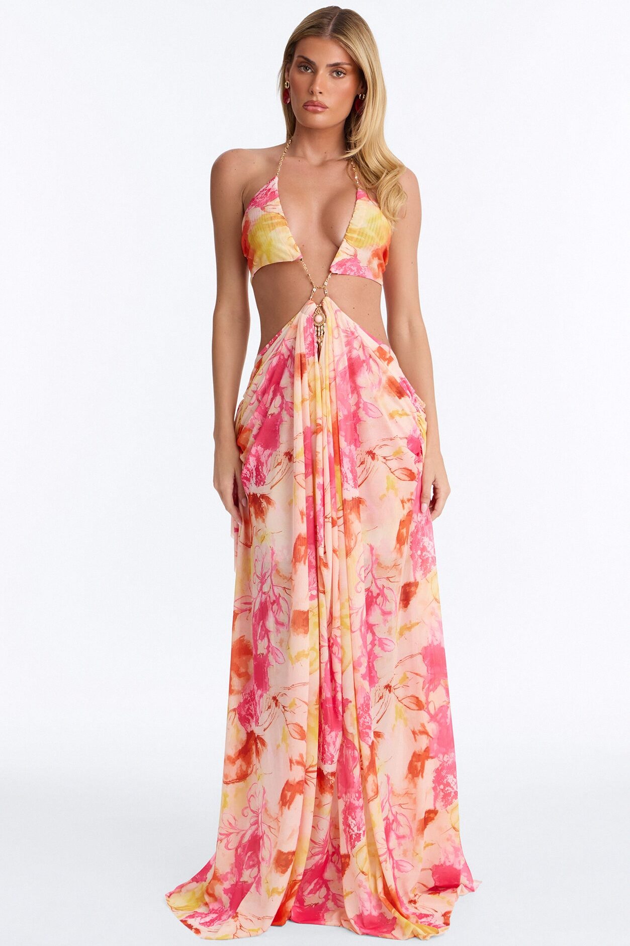 Hard To Ignore Mesh Maxi Dress - Pink/combo