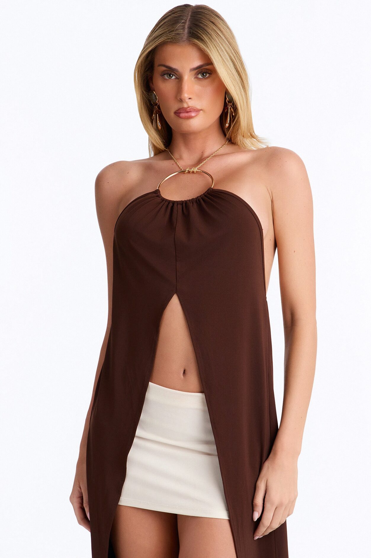 Summer Get Away Long Flyaway Top - Brown