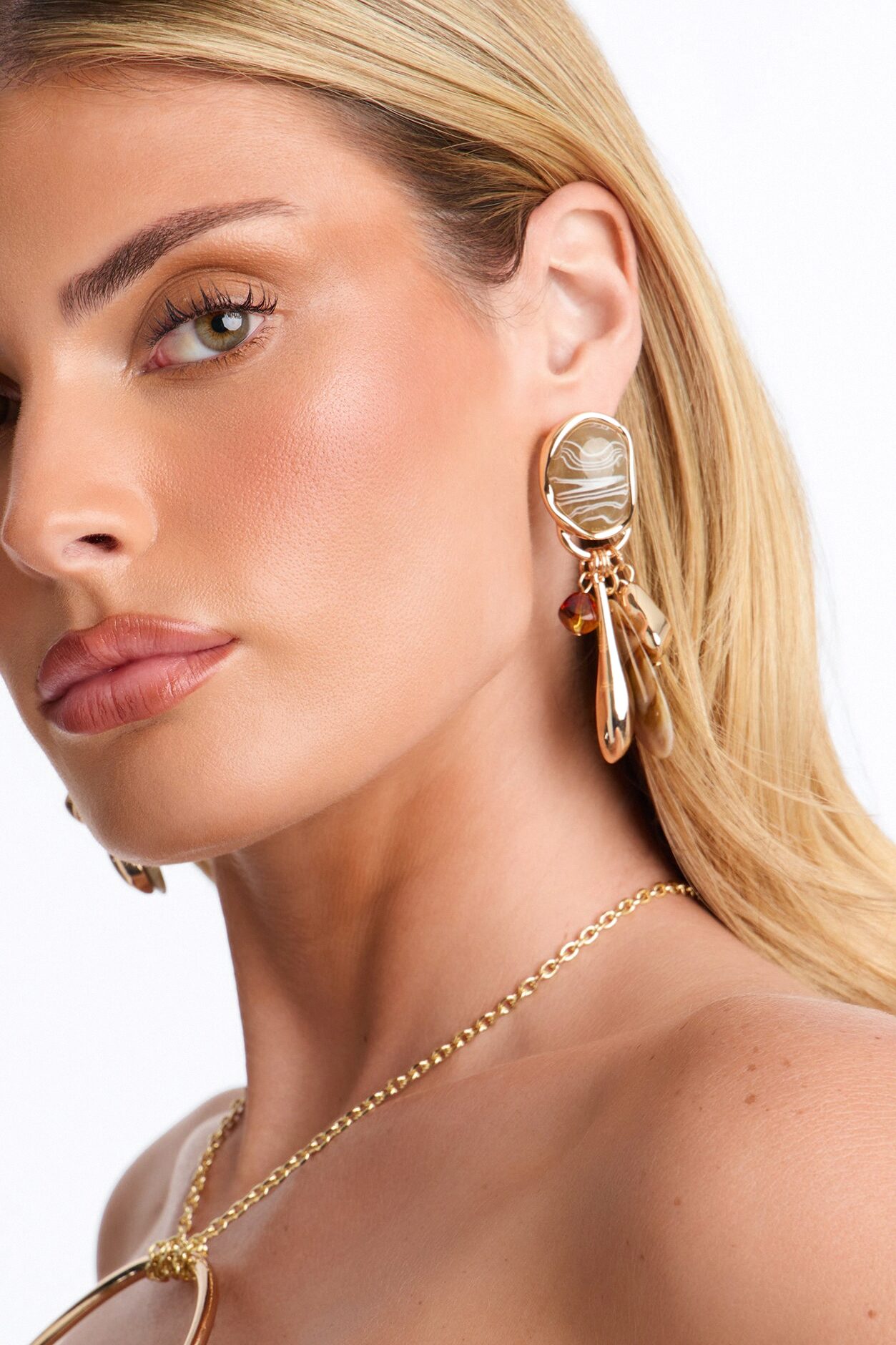 Seaside Spritz Jeweled Earrings - Gold/Brown