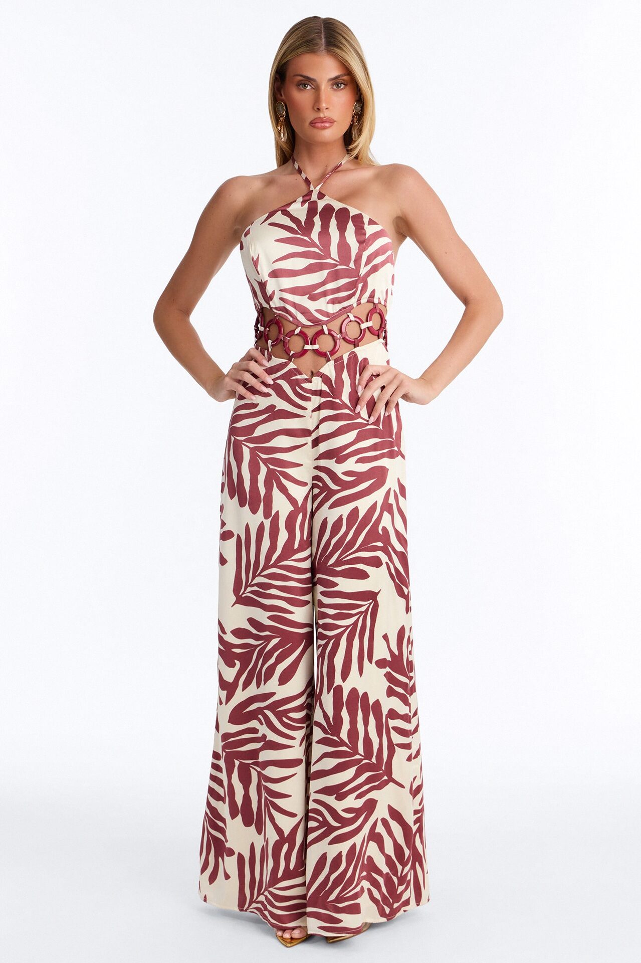 Palm Daydream Cut Out Jumpsuit - Rust