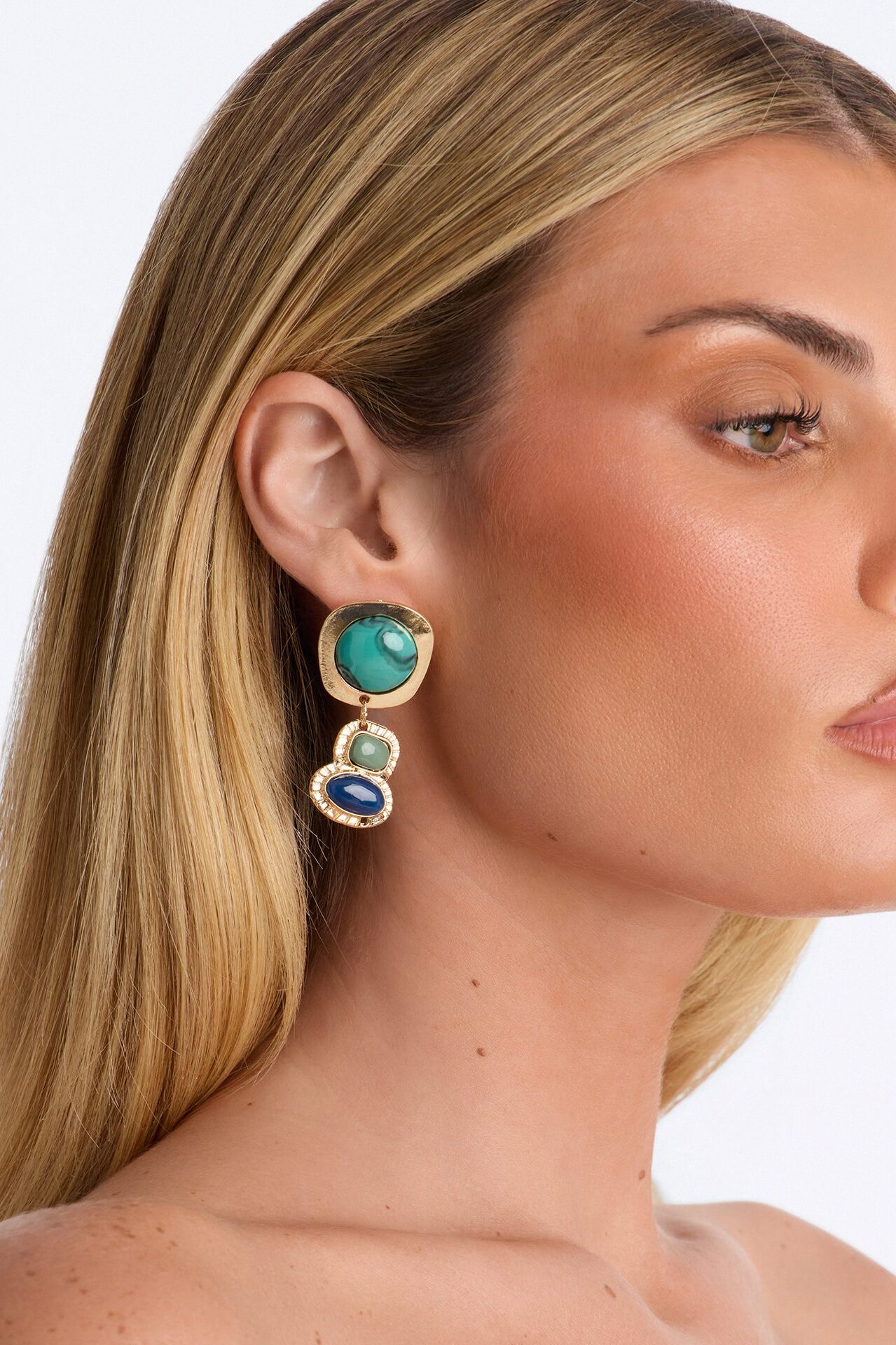 Luna Noir Drop Earrings - Gold/Blue