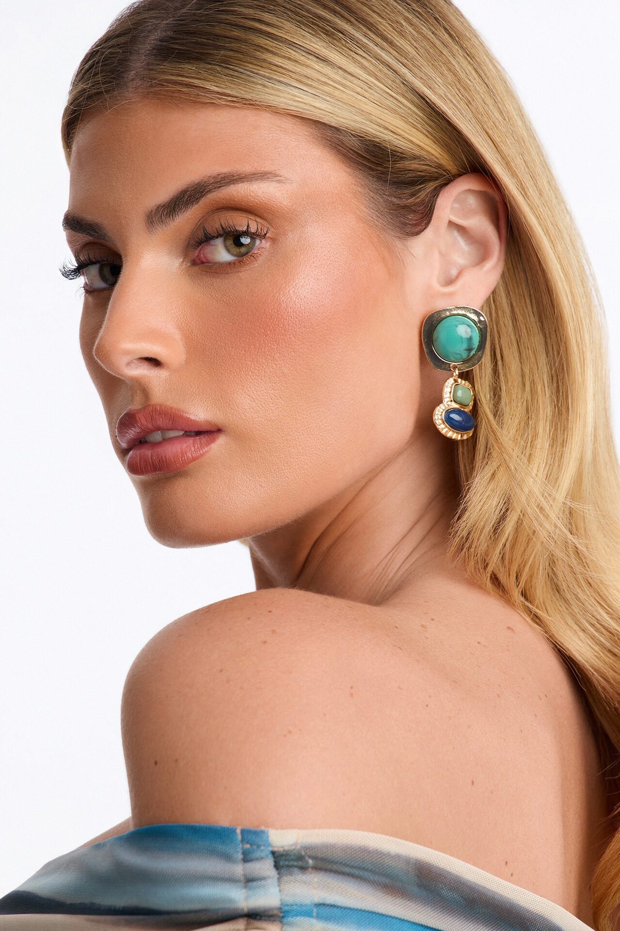 Luna Noir Drop Earrings - Gold/Blue