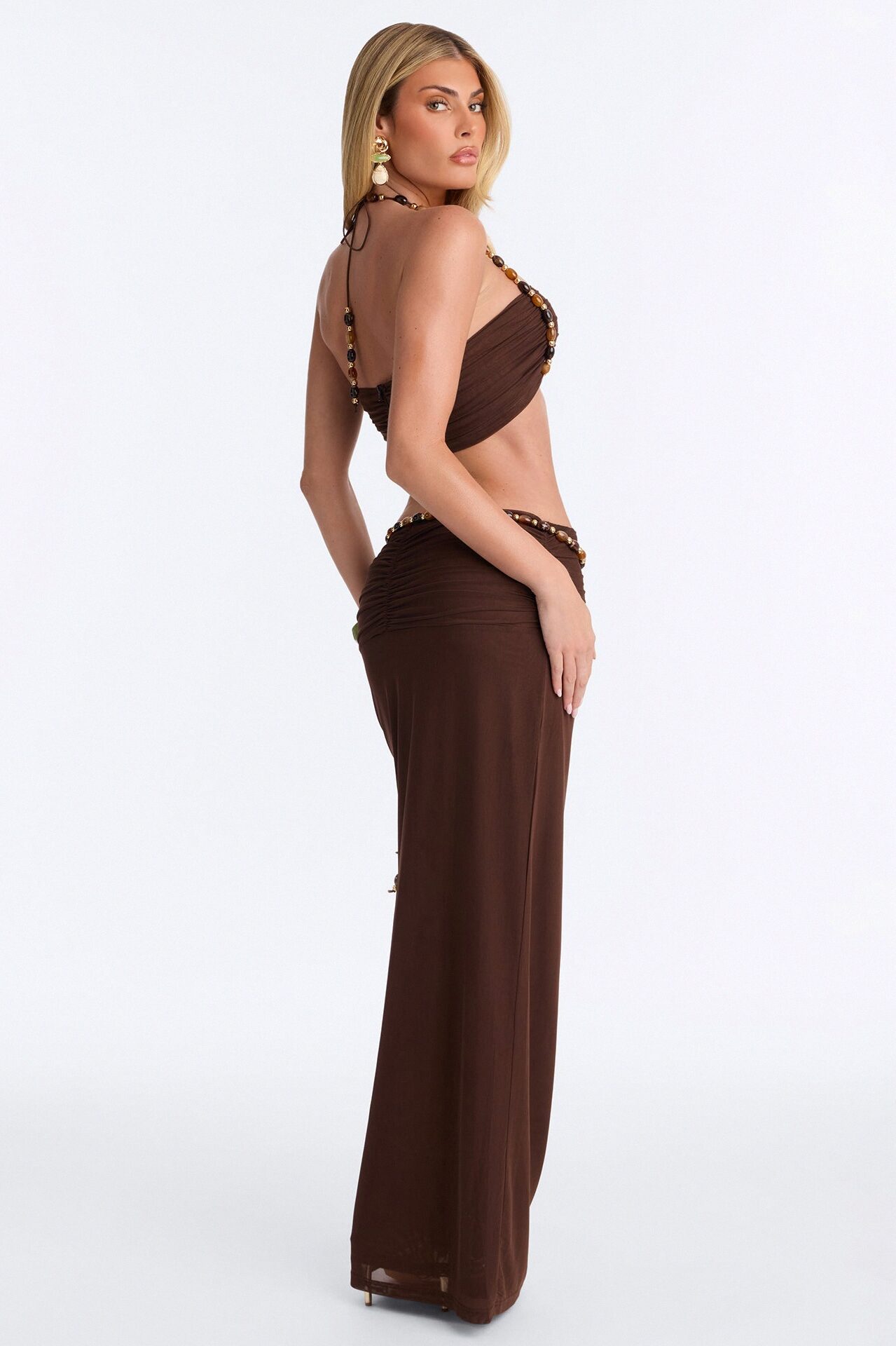 Bora Breeze Beaded Mesh Skirt Set - Chocolate