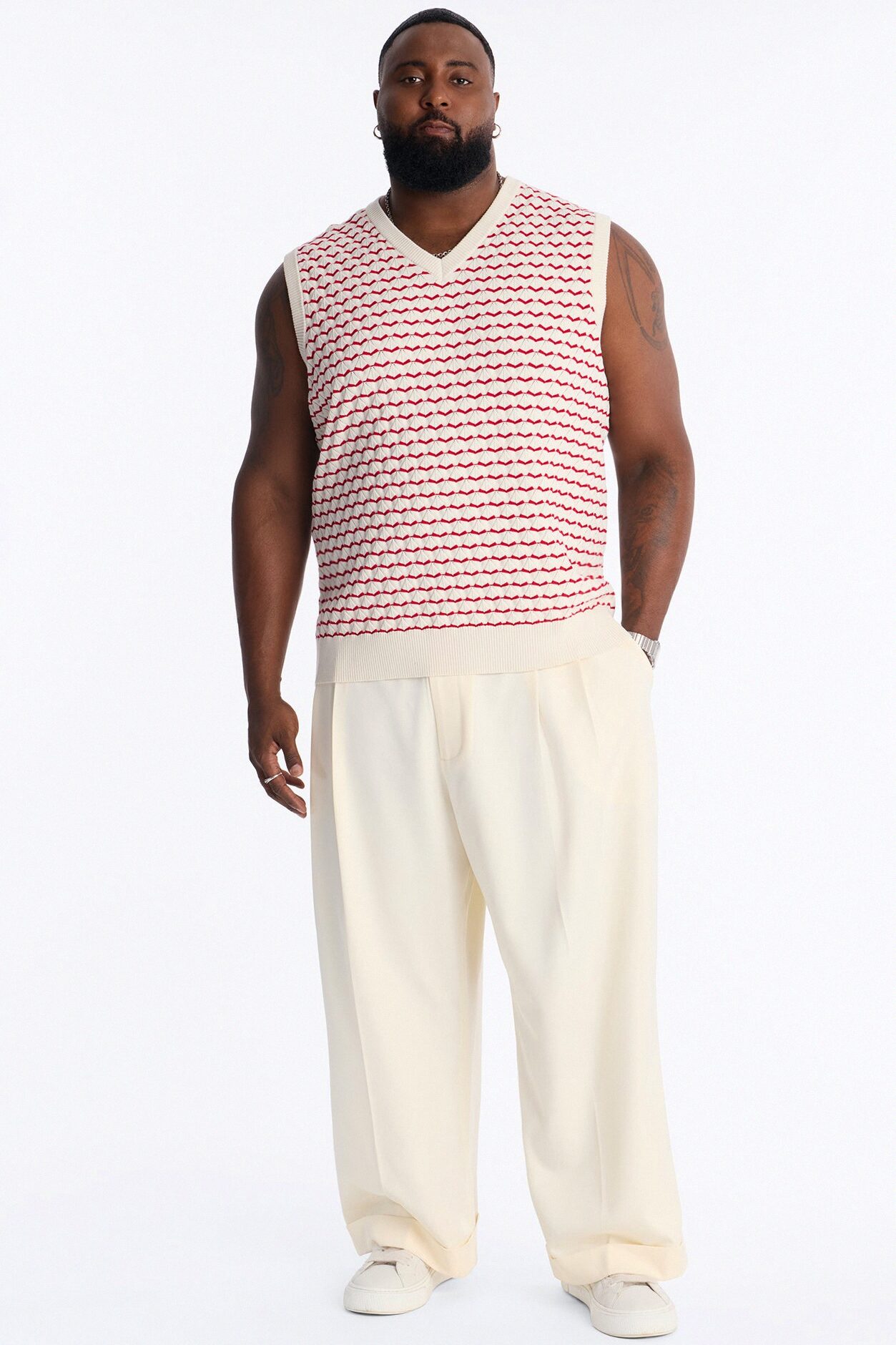 Diamond Textured Knit Tank - Cream/combo