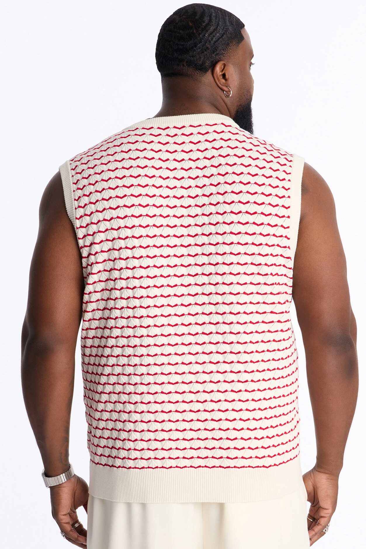 Diamond Textured Knit Tank - Cream/combo