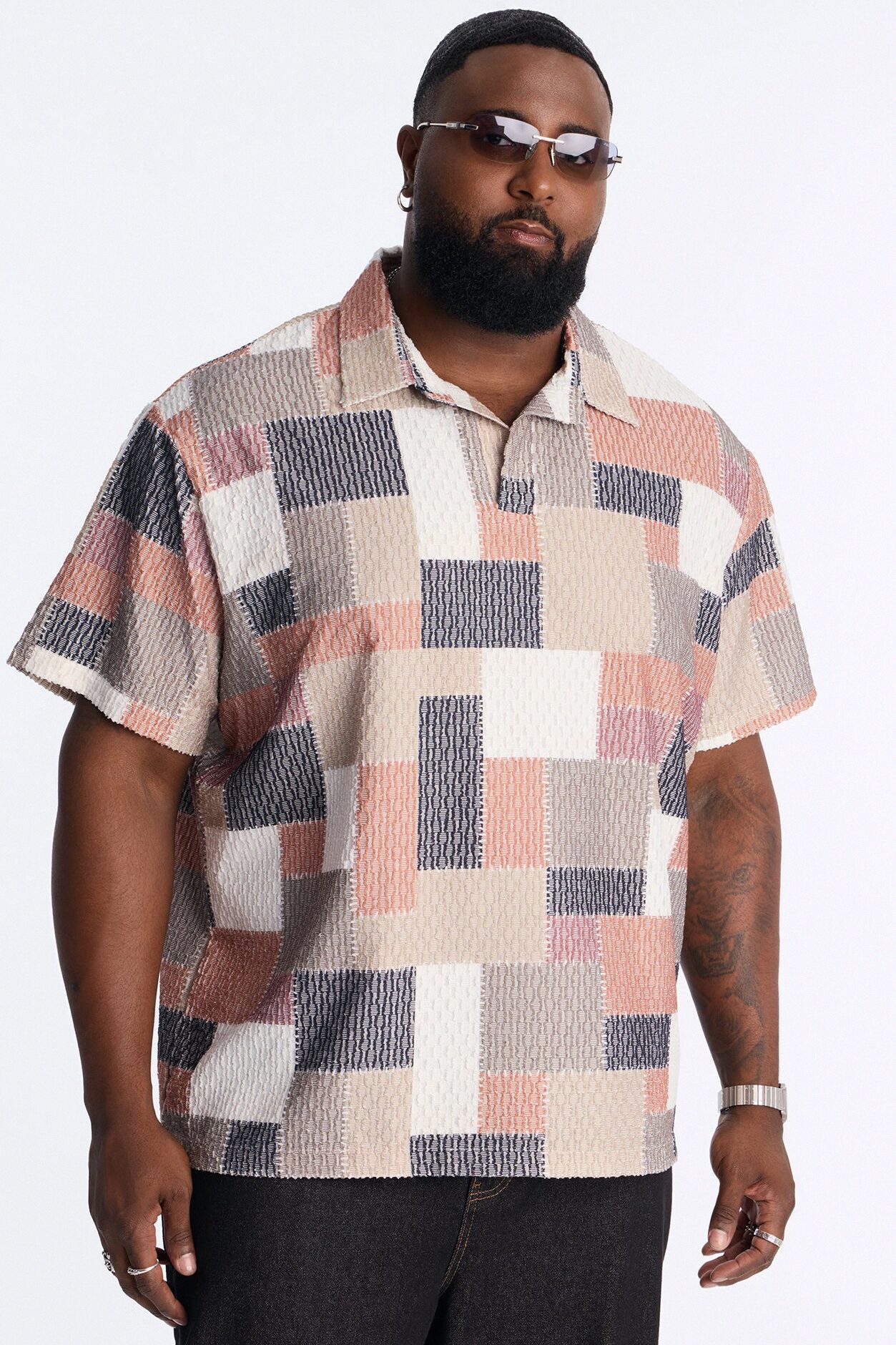 Blueprint Patchwork Johnny Collar Polo - MultiColor