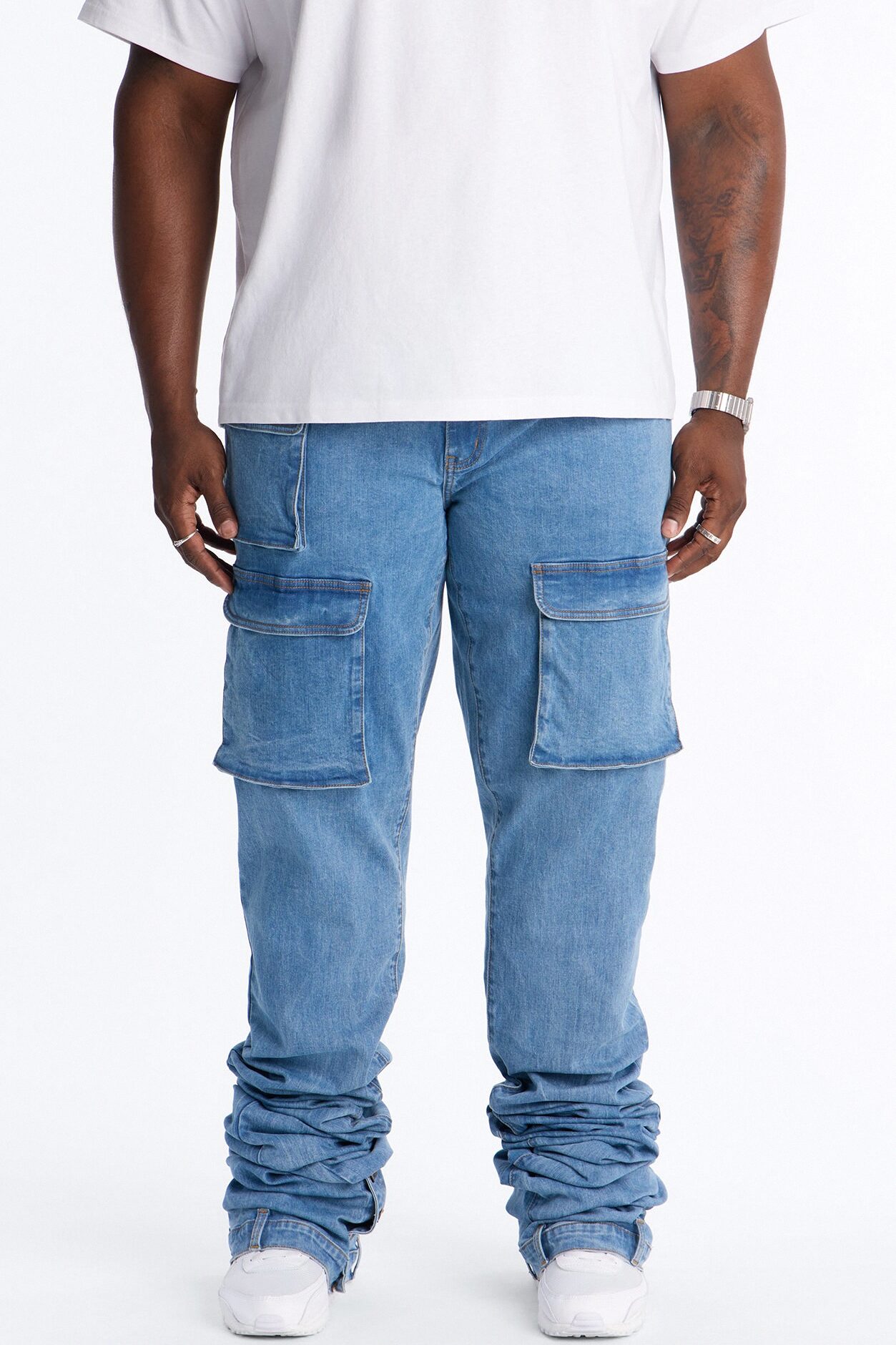 Ultra Stacked Skinny Cargo Jean - Medium Blue Wash