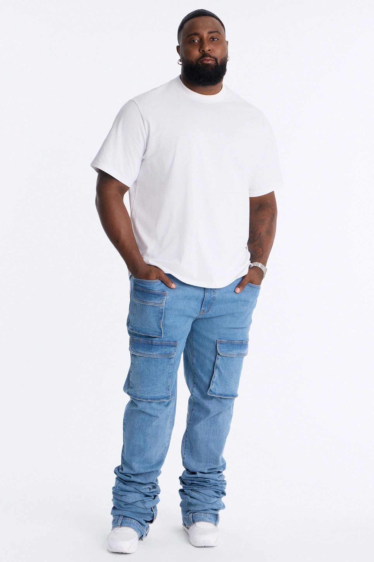 Ultra Stacked Skinny Cargo Jean - Medium Blue Wash