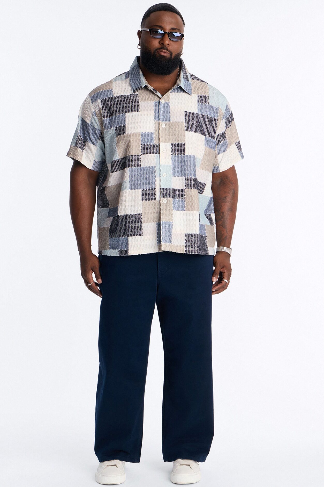 Blueprint Patchwork Button Up Shirt - Blue/combo
