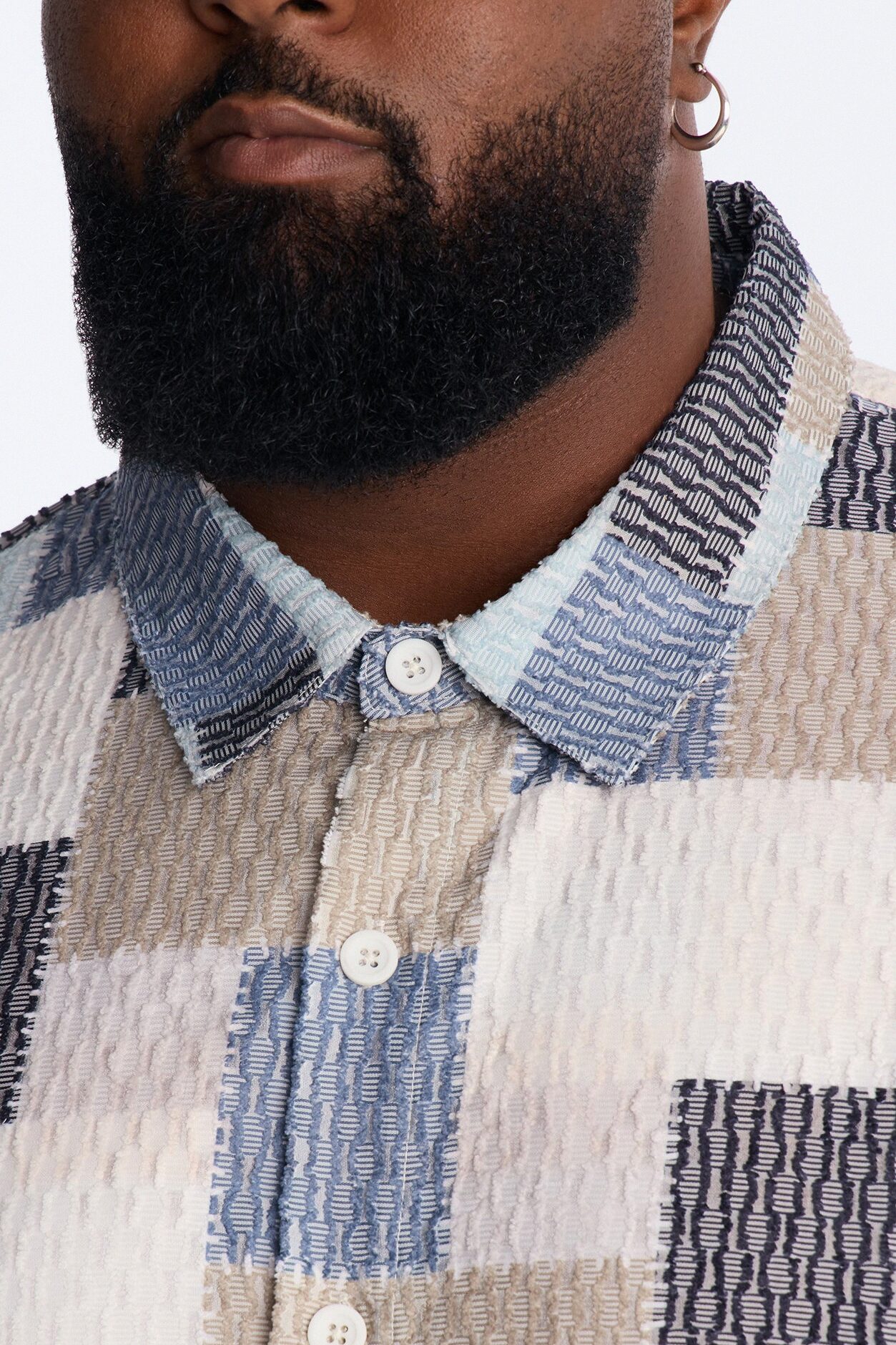 Blueprint Patchwork Button Up Shirt - Blue/combo