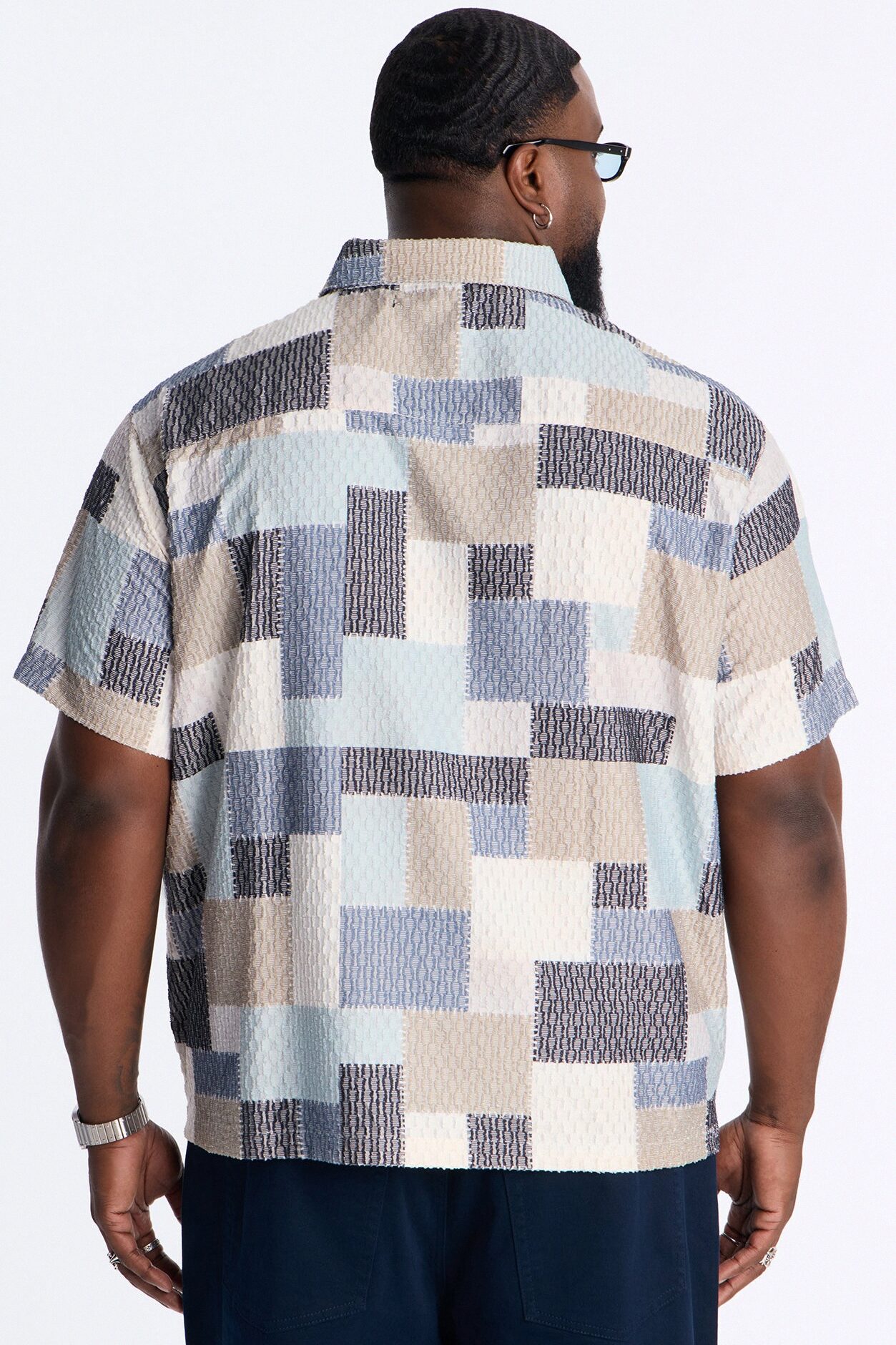 Blueprint Patchwork Button Up Shirt - Blue/combo