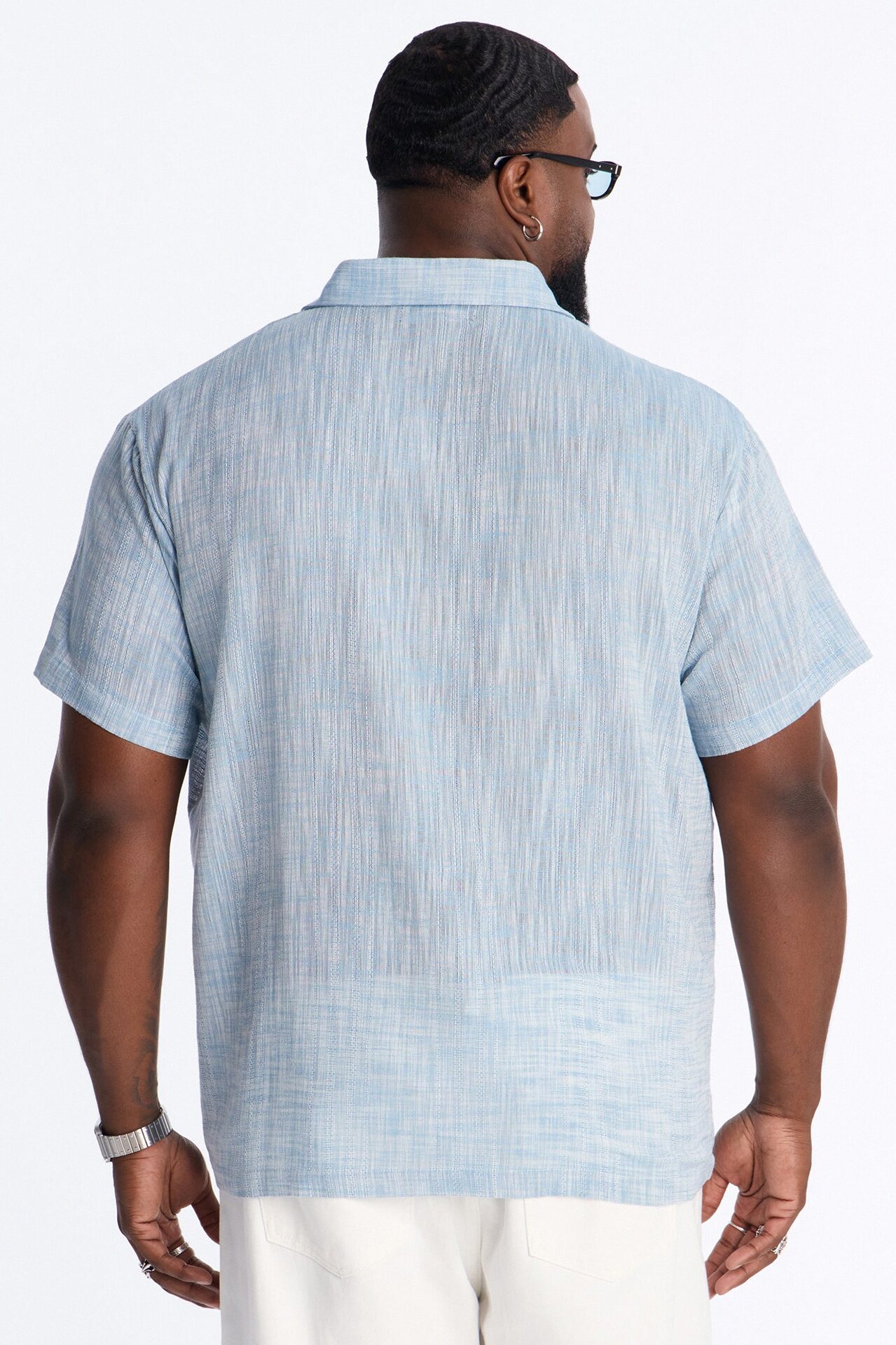 Slub Texture Johnny Collar Polo - Blue