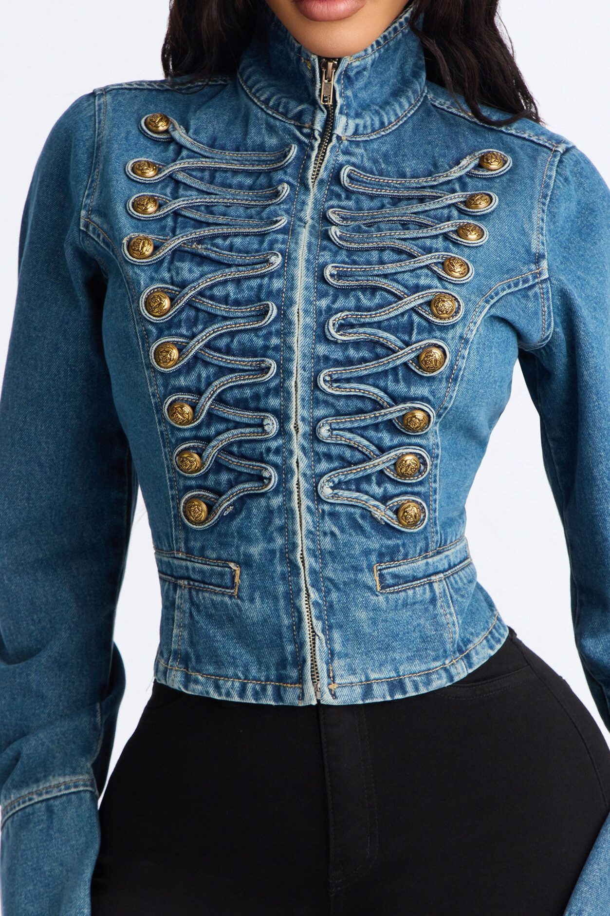 In Formation Cuff Sleeves Denim Jacket - Medium Wash
