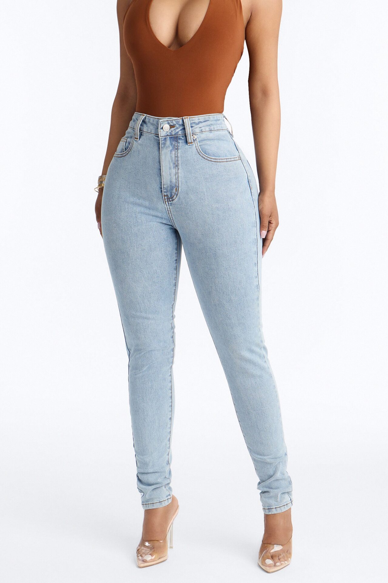 Shadow Play High Rise Cut Out Skinny Jeans - Light Wash
