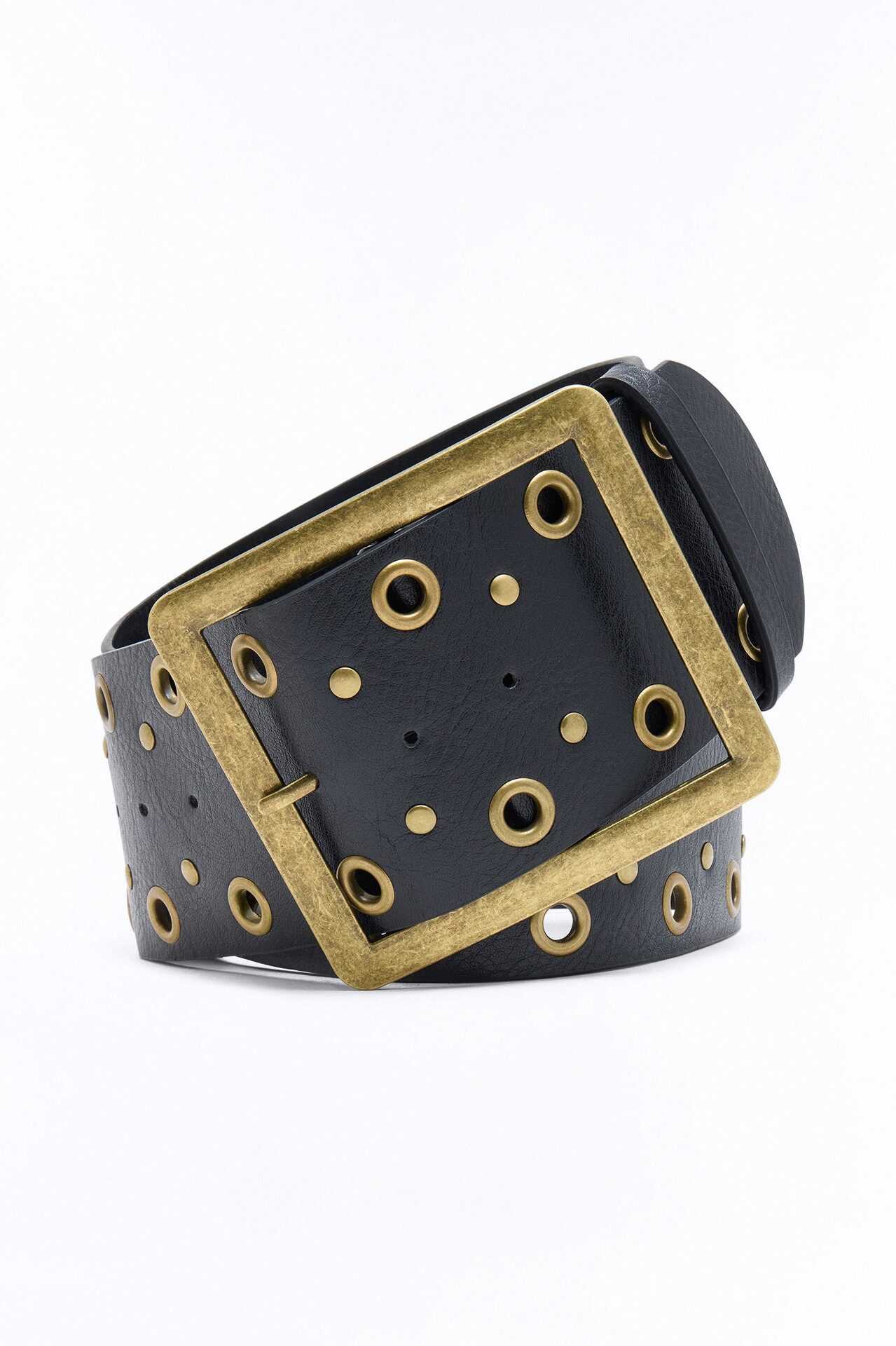 Prairie Gold Wide Faux Leather Belt - Black