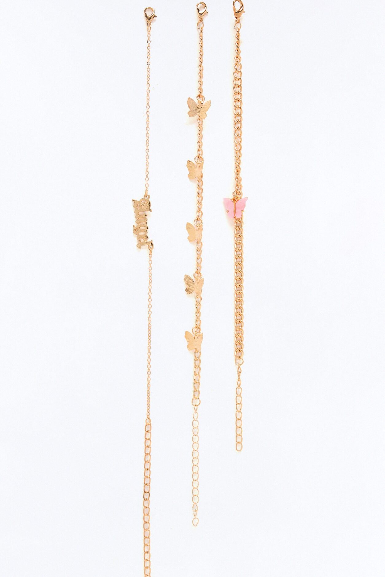 Angel Wings 3 Piece Anklet Set - Gold/Pink