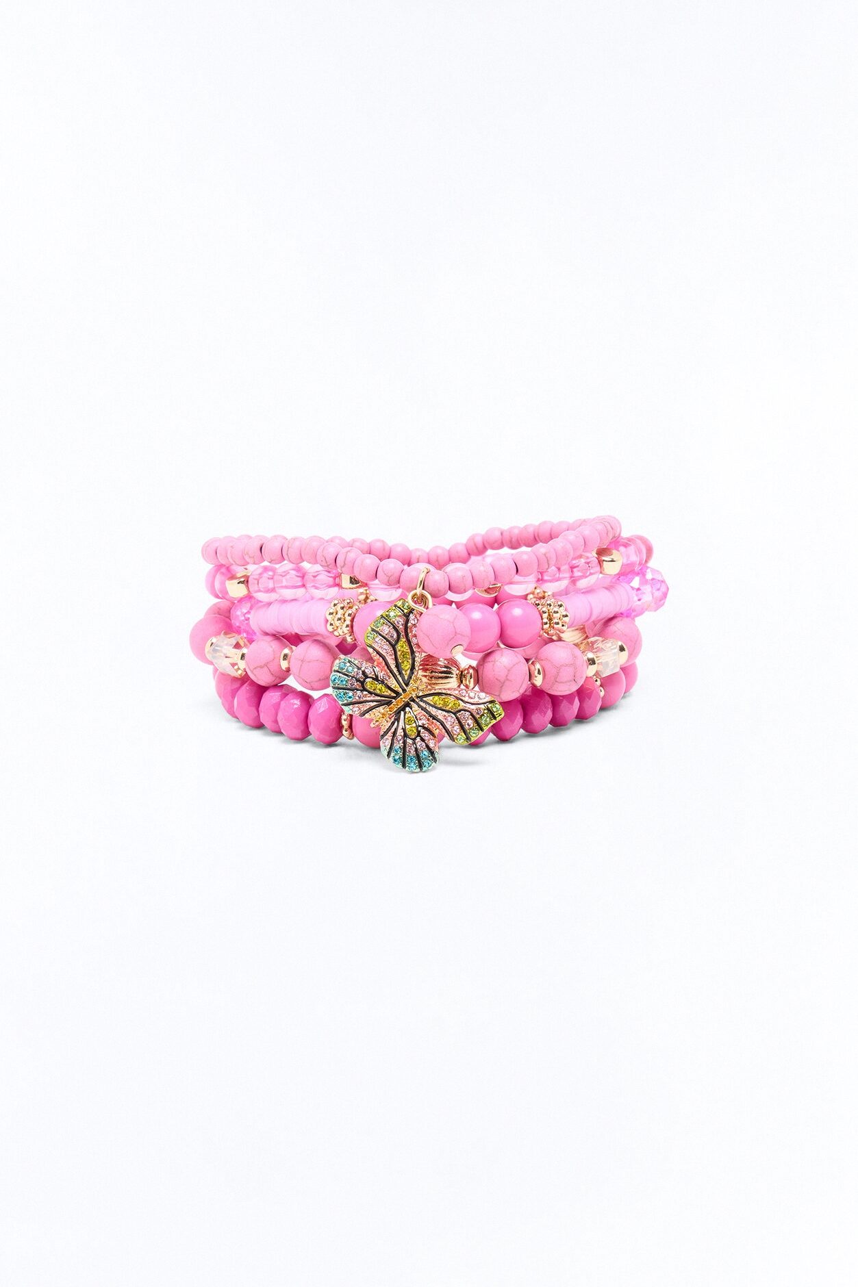 Dancing With Butterflies 5 Piece Bracelet Set - Pink/combo
