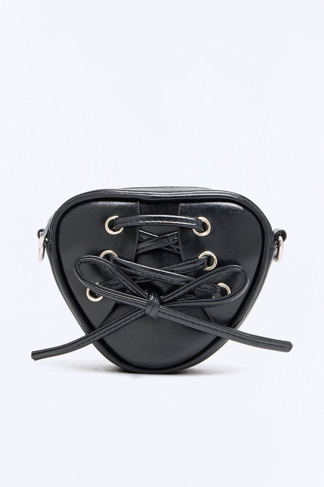 Stitch My Heart Faux Leather Crossbody Handbag - Black