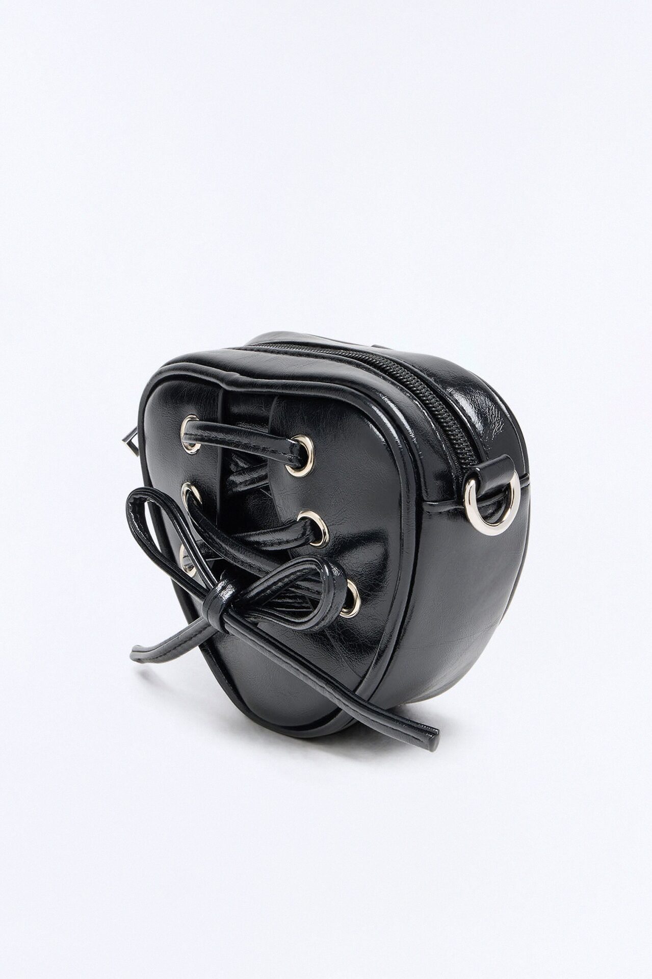 Stitch My Heart Faux Leather Crossbody Handbag - Black